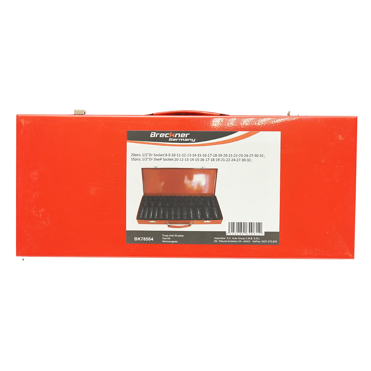 Trusa chei tubulare Breckner Germany 35 piese, patrat 1/2 inch, tubulare scurte 8-32 mm si lungi 10-32 mm