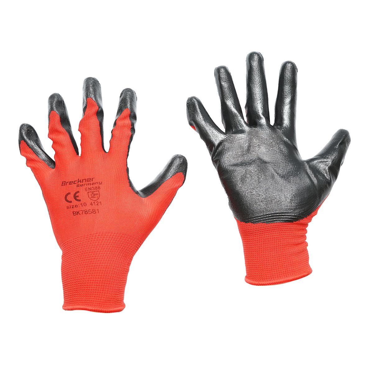 Manusi de lucru sintetice cauciucate negru-rosu, marimea 10, Breckner Germany