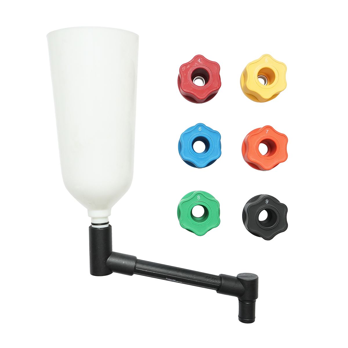 Trusa set palnie si adaptoare speciale pentru schimb ulei motor 8 piese Breckner Germany, cu palnie indoita, tub indoit, 1 adaptor si 6 adaptoare filetate, in trusa pentru depozitare si transport