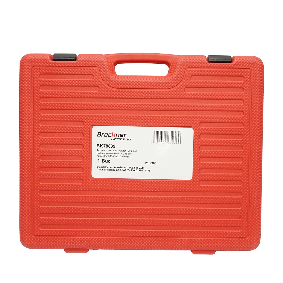 Trusa testare presiune radiator si sistem de racire 28 piese Breckner Germany, pompa 0-2.5 bar, termometru 200C, umplere cu vid, adaptoare R123/R124 R123/R125, compatibil Mercedes-Benz, VW, Audi, BMW, Ford, Toyota