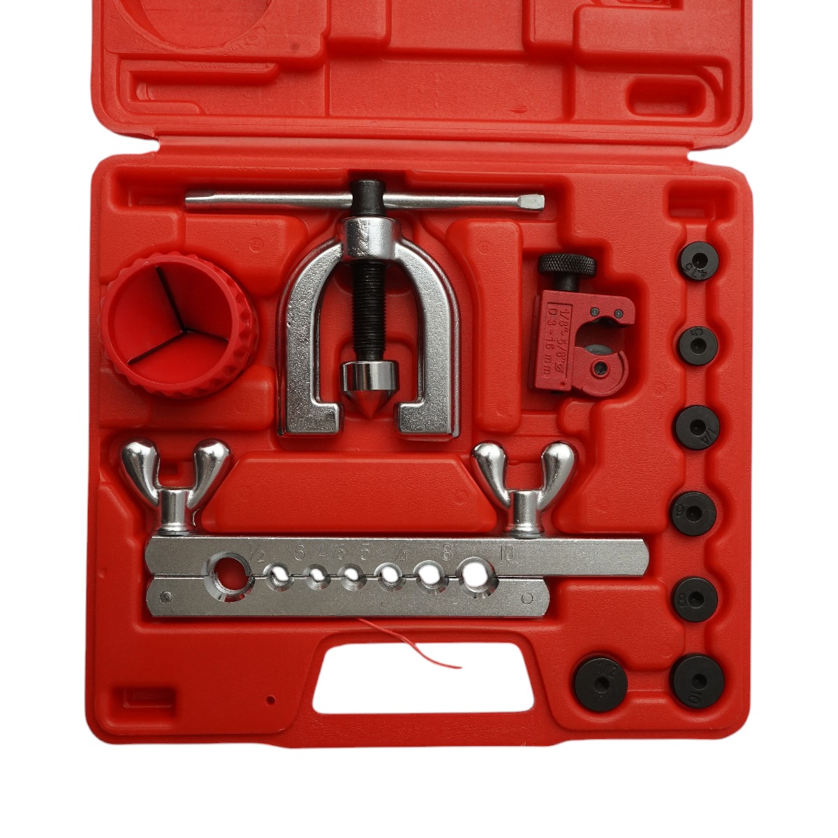 Trusa bercuit conducte frana/tevi 11 piese Breckner Germany, cu taietor 1/8-5/8 (3-16 mm) si debavurator, pentru cupru/aluminiu, grosime perete max 1 mm, falci/duze 4.75, 5, 1/4, 6, 8, 10, 1/2