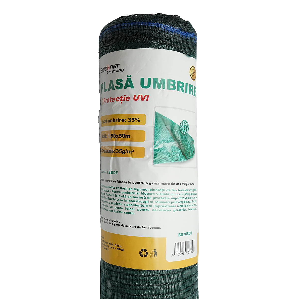 Plasa umbrire 35% Verde 1.5 m x 50 m din polietilena, protectie UV, 35 gr/mp - umbrire si protectie culturi, mascare gard