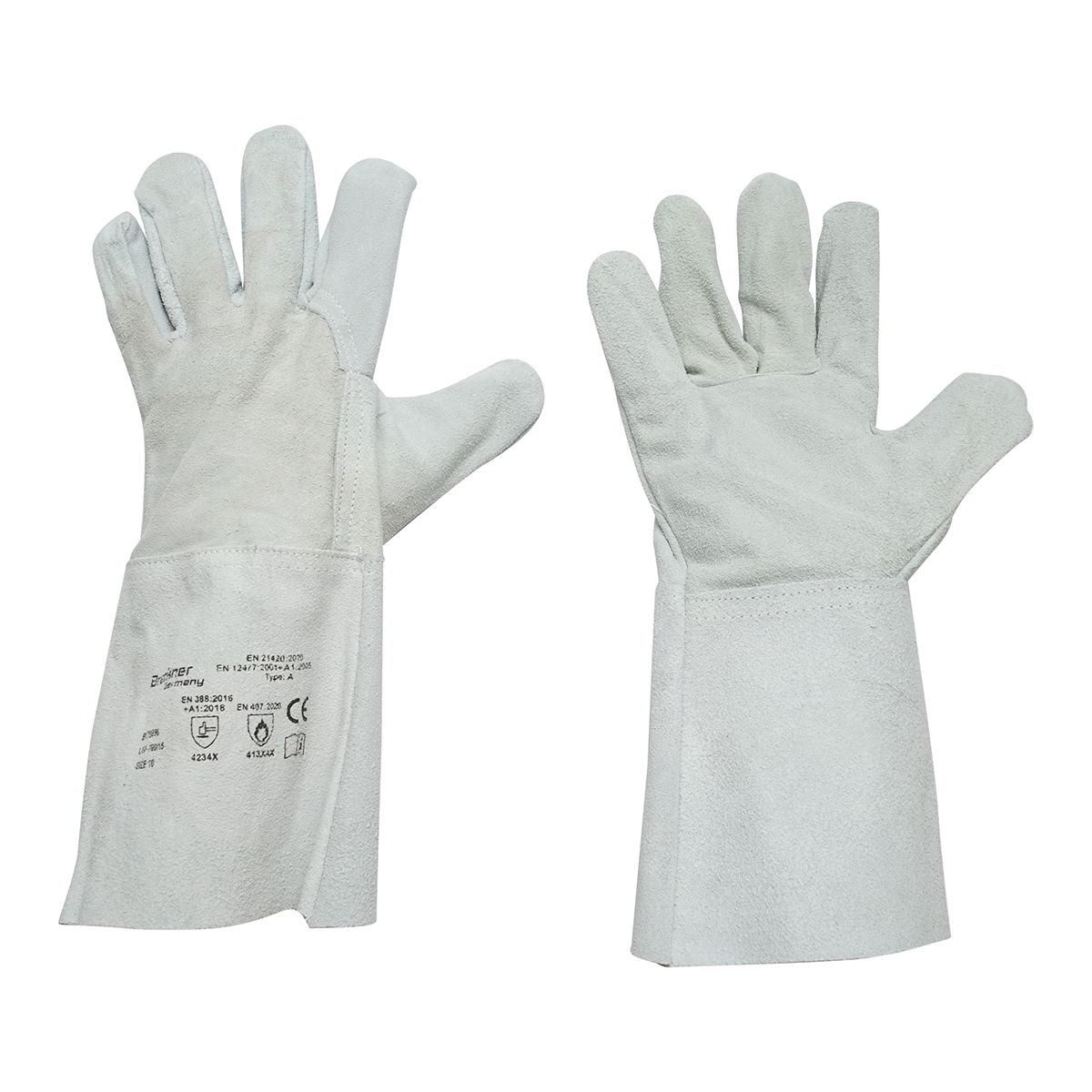 Manusi de sudura Breckner Germany, piele bovina ALB, marimea 10, lungime 35 cm, manseta protectie 15 cm