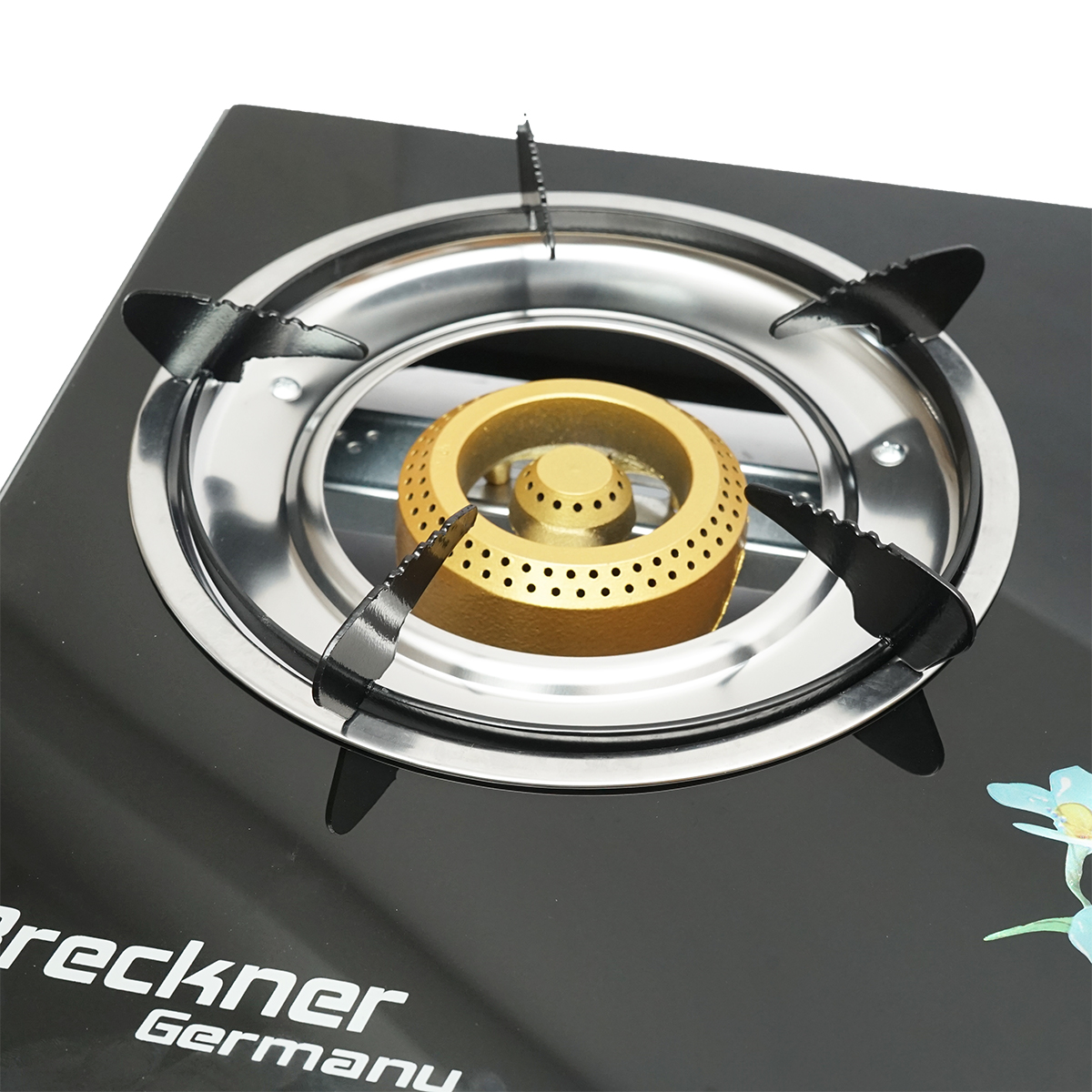 Aragaz/plita cu 2 arzatoare din fonta Breckner Germany, 2.5 kW, sticla securizata, aprindere automata piezo, intrerupator, consum 0.50 kg/h L.P.G, 700x380x94 mm, 5.76 kg