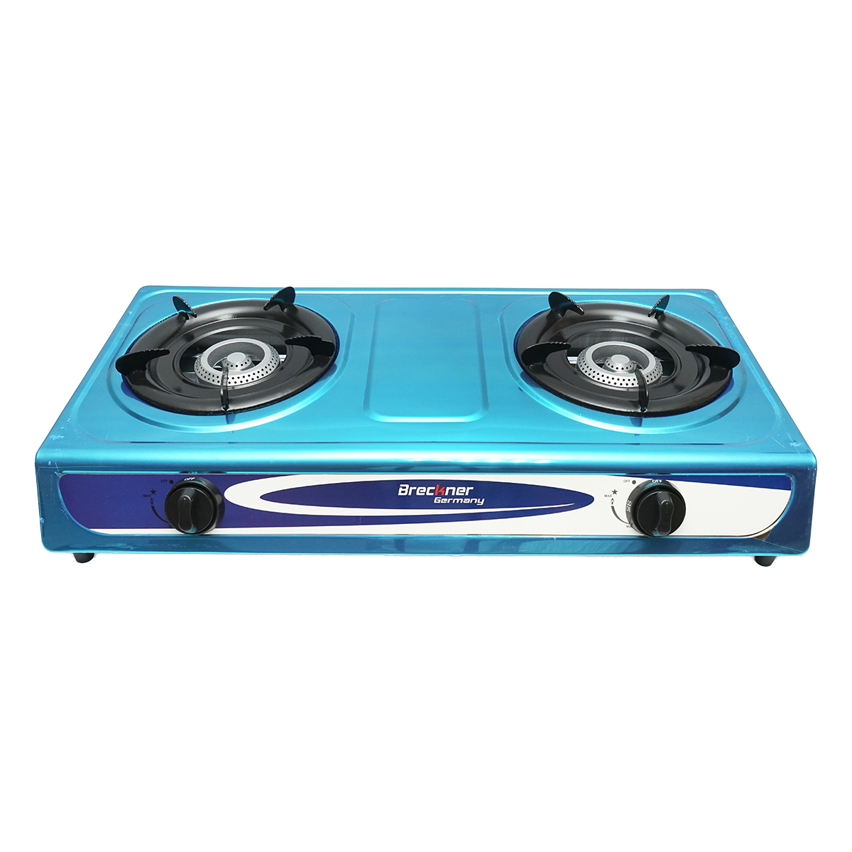 Aragaz/Plita inox Breckner Germany 2 arzatoare fonta 2.5 kW, aprindere automata piezo, intrerupator, consum 0.50 kg/h LPG, 715x380x94 mm, 2.78 kg, culoare inox