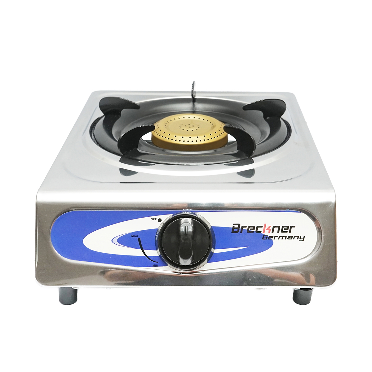 Aragaz plita inox 1 arzator metalic 2.5 kW cu intrerupator, aprindere automata Piezo-electric, consum 0.27 kg/h LPG, 380x285x94 mm, 1.4 kg, Breckner Germany