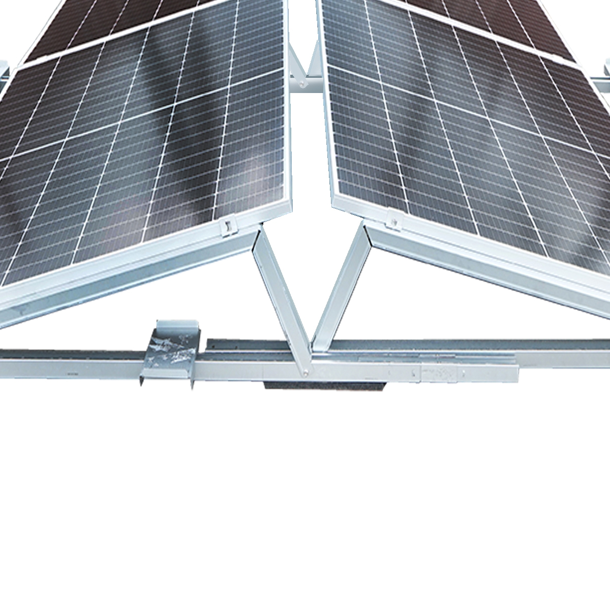 Sistem montaj, structura prinderi 10 panouri solare Est-Vest din otel galvanizat cu profil triunghiular 1700mm