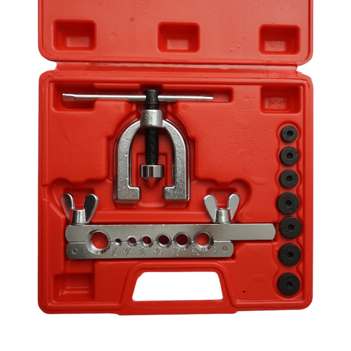 Trusa bercuit conducte de frana 9 piese Breckner Germany, instrument de baza 1/2 7/16 3/8 5/16 1/4 3/16 5/8, falca prindere, duze interschimbabile 1/2 7/16 3/8 5/16 1/4 3/16 5/8