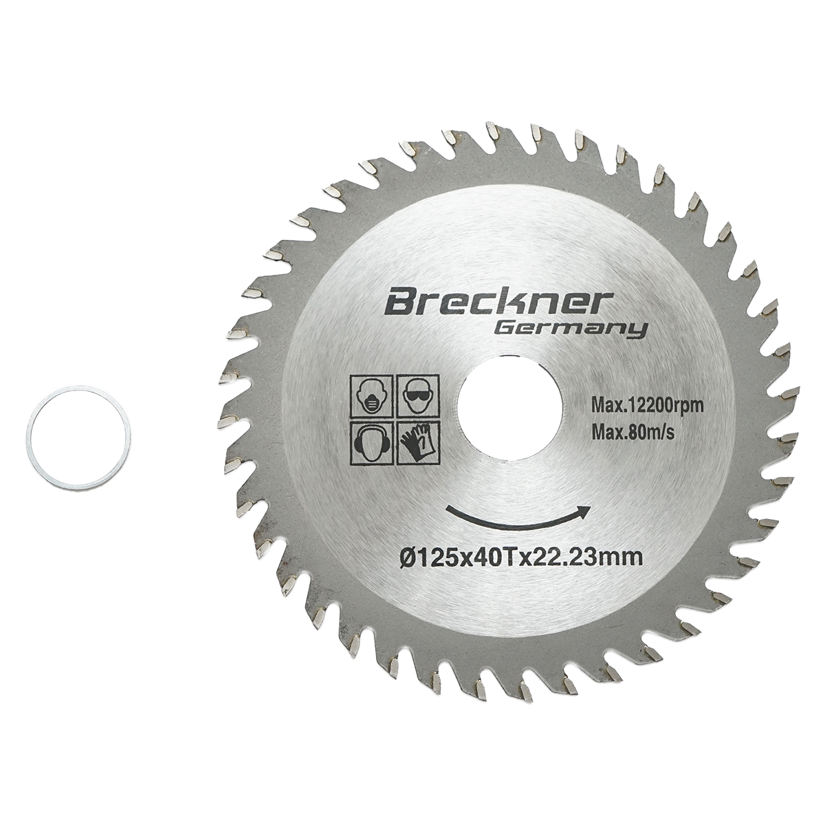 Disc circular vidia pentru lemn Breckner Germany 125x1.2x22.23 mm, 40 dinti, rotatii max 12200 rpm, viteza max 80 m/s, greutate 0.12 kg