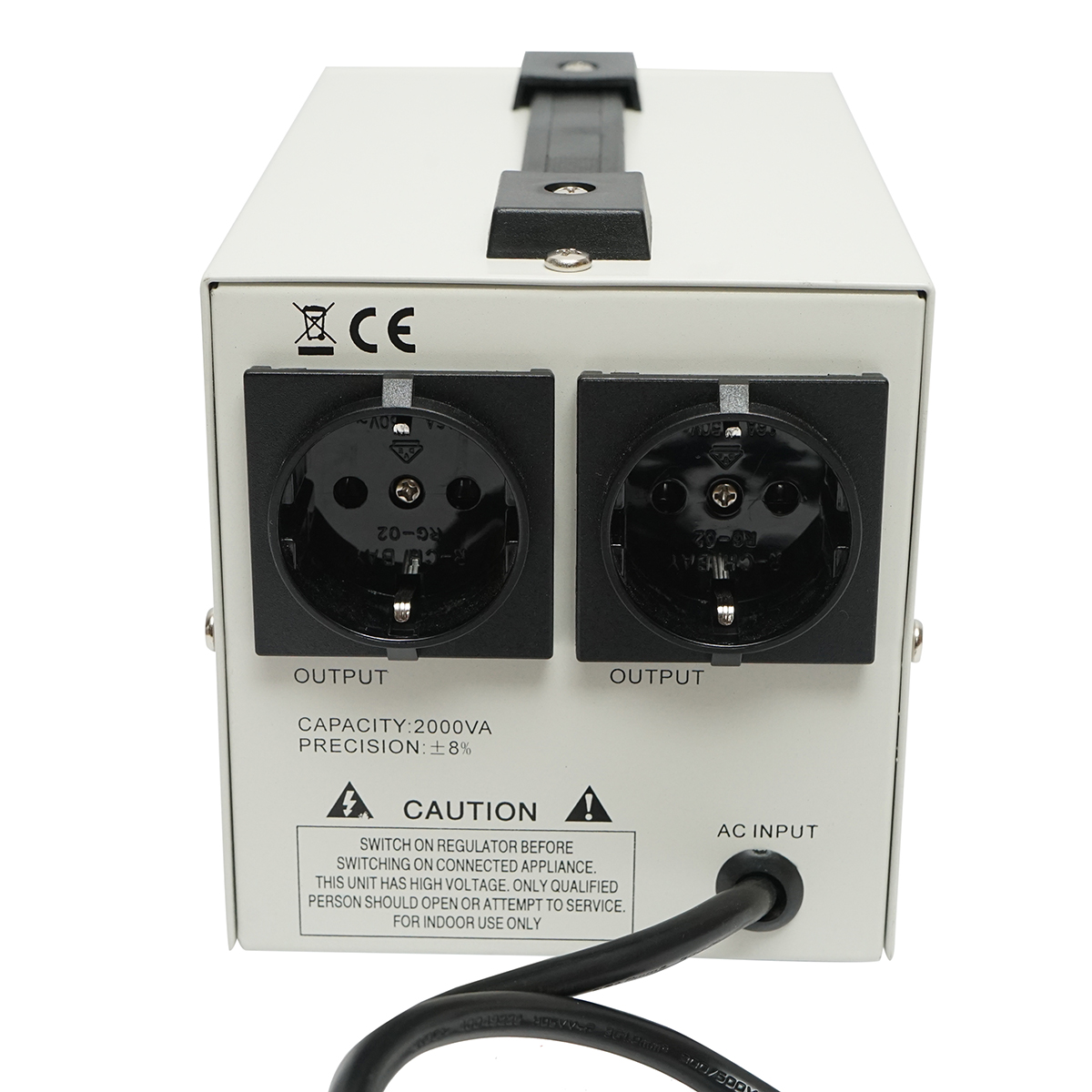 Stabilizator automat de tensiune monofazic cu releu 2000VA/140-260V, 2 prize schuko 230V, afisaj LCD Breckner Germany