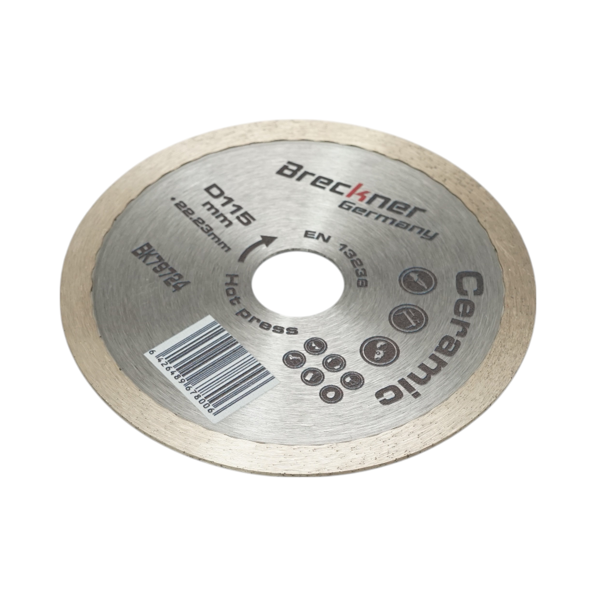 Disc diamantat continuu Breckner Germany 115x22.23 mm, segment 8 mm, pentru gresie si faianta (placi ceramice)