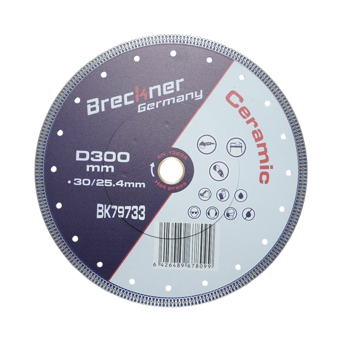 Disc diamantat turbo continuu 300x30/25.4mm, segment 10mm pentru gresie, faianta, ceramica dura Breckner Germany