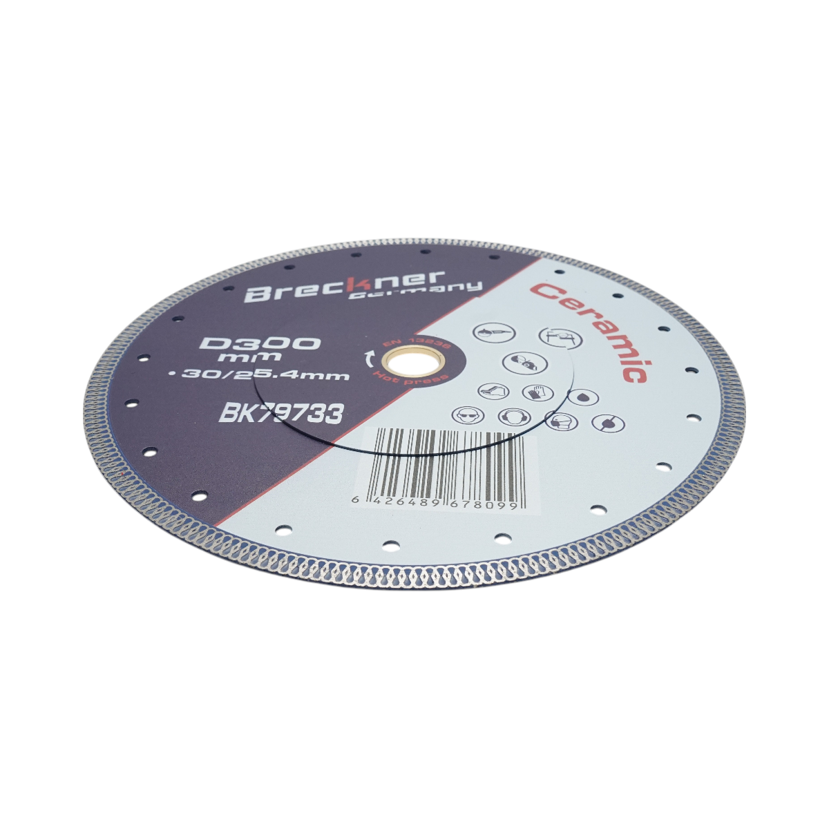 Disc diamantat Turbo continuu Breckner Germany 300x30/25.4 mm, segment 10 mm, presare la cald, pentru gresie, faianta si ceramica dura