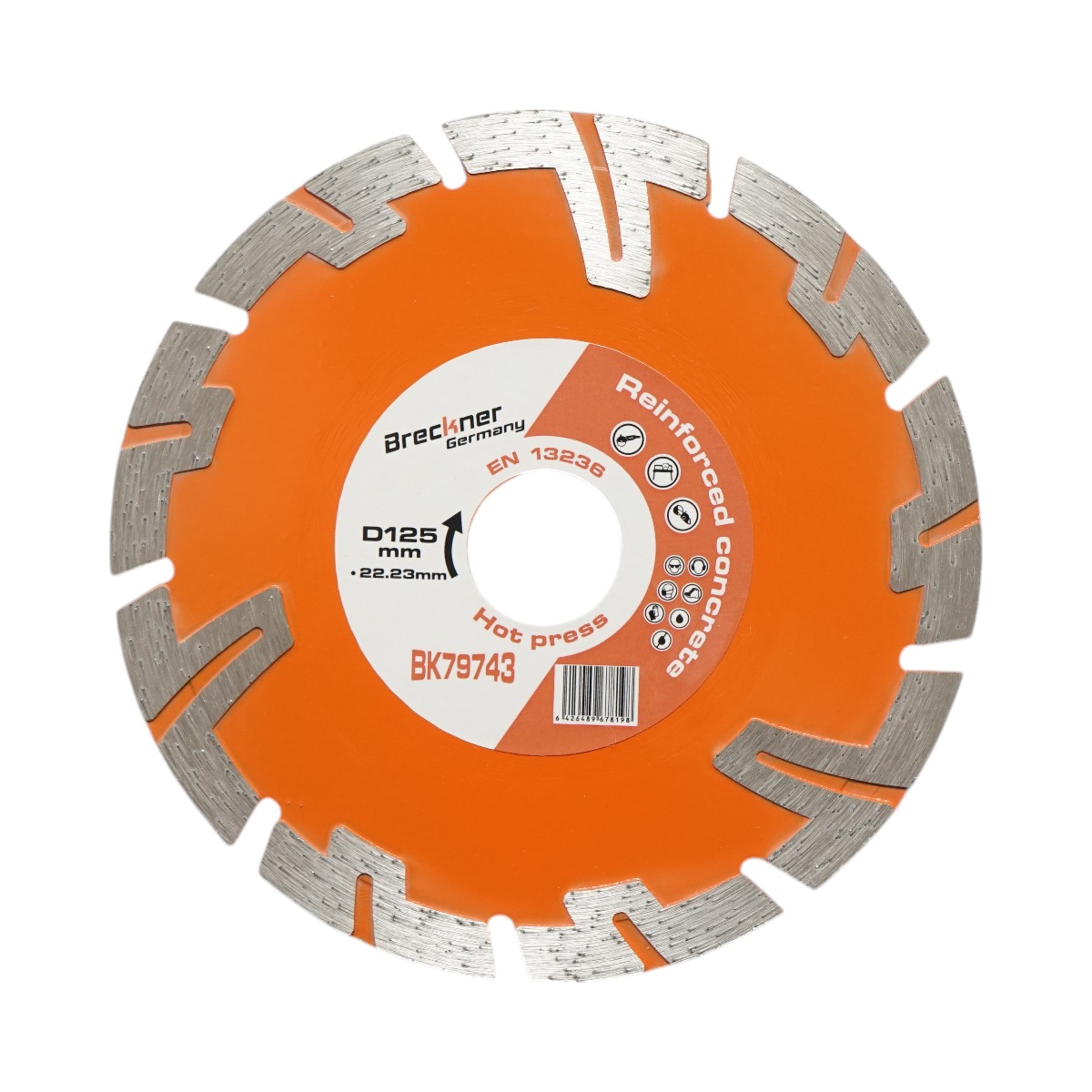 Disc diamantat turbo segmentat 125x22.23mm, segment 8mm pentru BCA, caramida, sapa, beton armat Breckner Germany