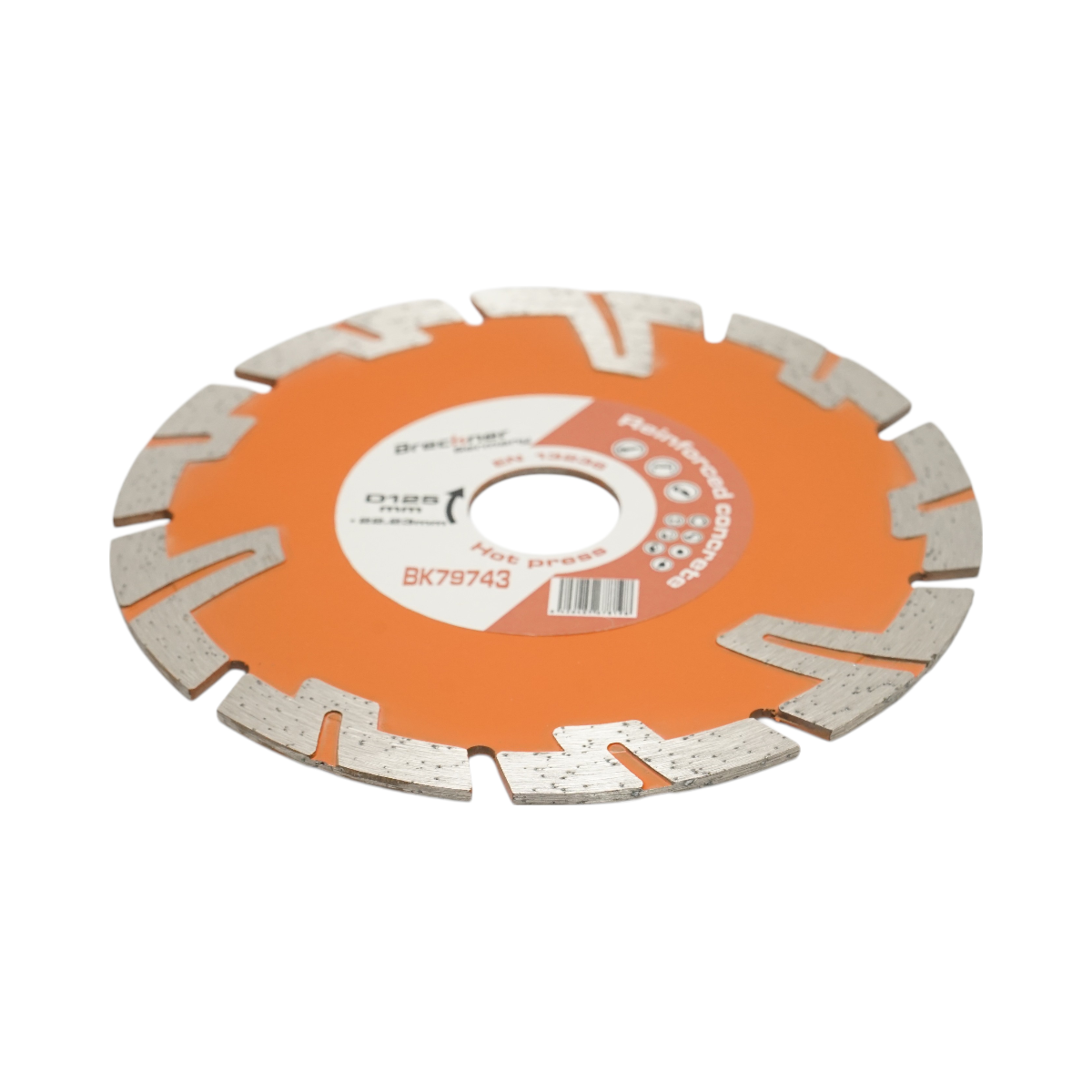 Disc diamantat turbo segmentat Breckner Germany 125x22.23 mm, segment 8 mm, presare la cald, pentru BCA, caramida, sapa, beton armat