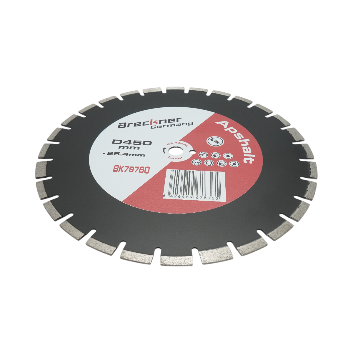 Disc diamantat segmentat Breckner Germany 450x25.4 mm, segment 12 mm, tehnologie Laser, pentru asfalt si beton proaspat
