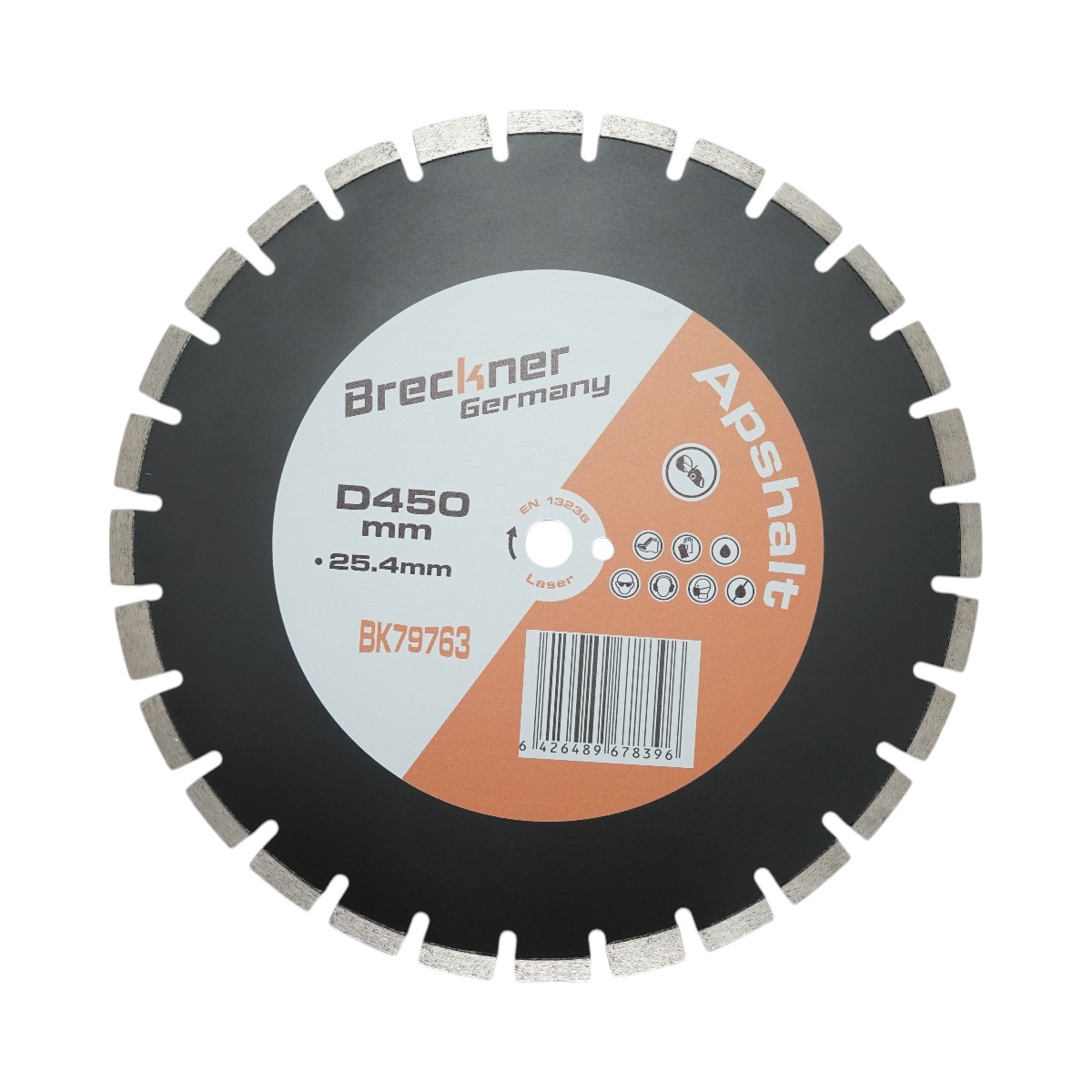 Disc diamantat segmentat 450x25.4mm, B40 segment 12mm pentru asfalt-beton, caramida, sapa Breckner Germany