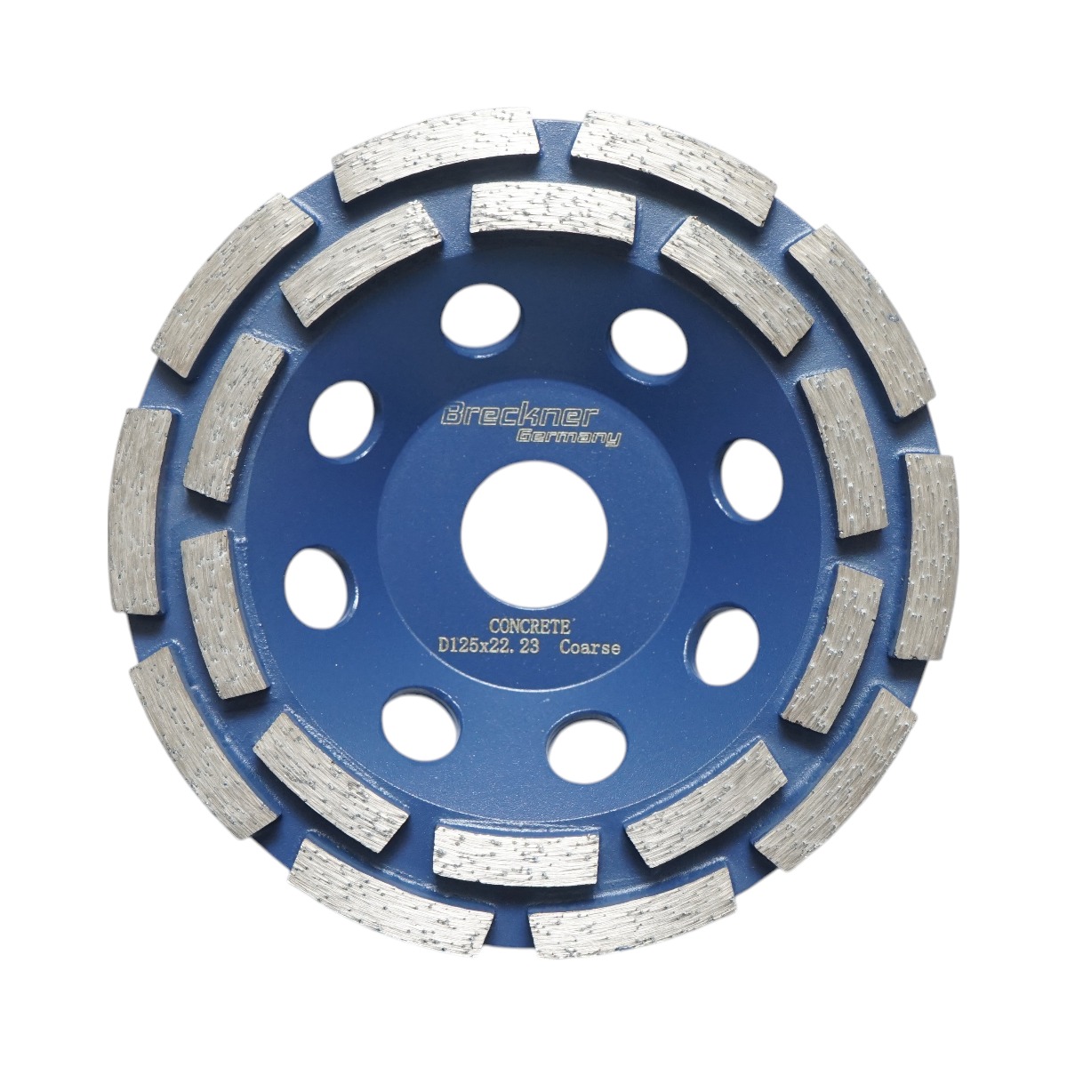Disc diamantat segmentat tip cupa 125x22.23, dublu rand grosier, standard CONCRETE pentru slefuire beton, piatra, mozaic Breckner Germany