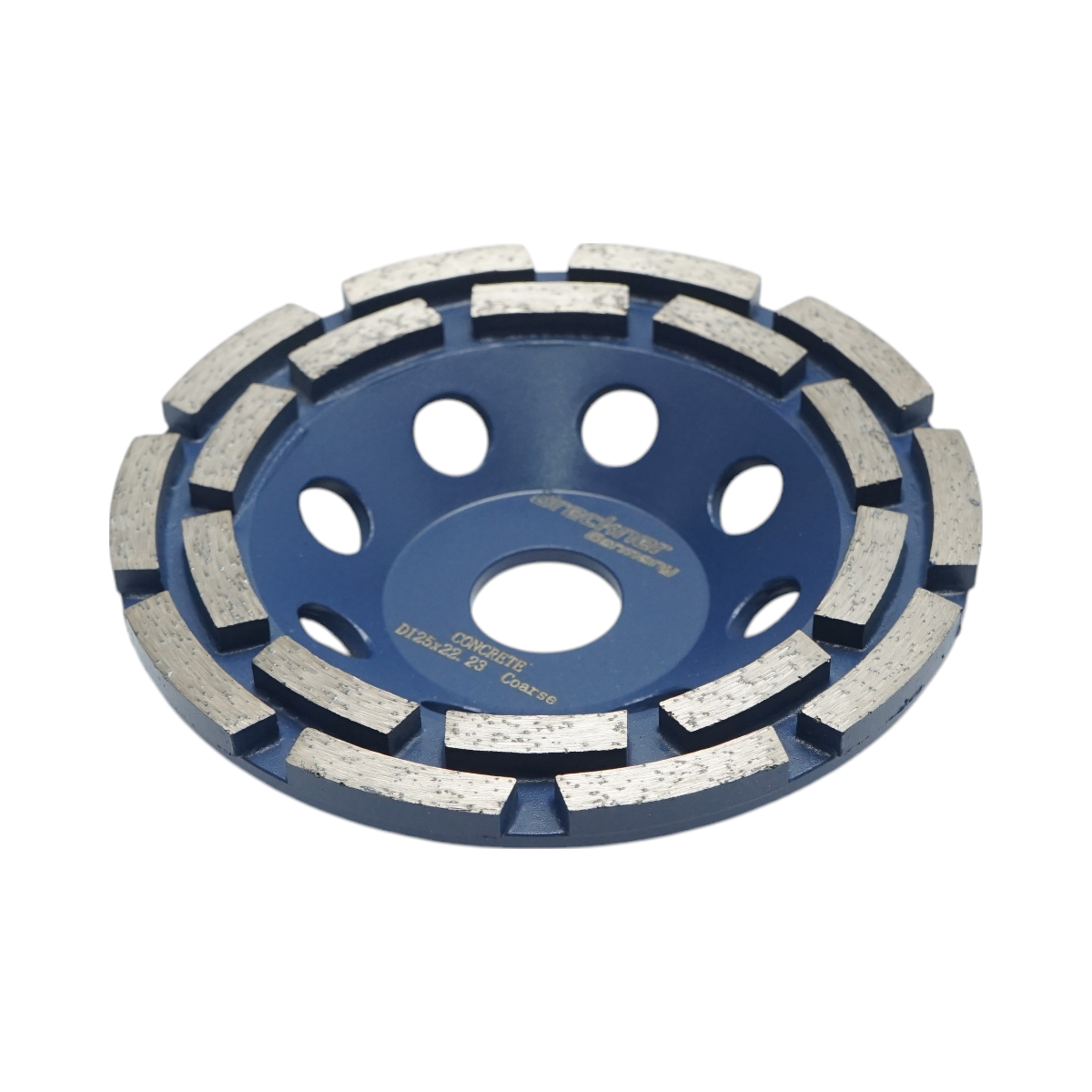 Disc diamantat segmentat tip cupa Breckner Germany, dublu rand grosier, 125 mm x 22.23 mm, 20T, Standard CONCRETE, pentru slefuire beton, piatra, mozaic, pavele