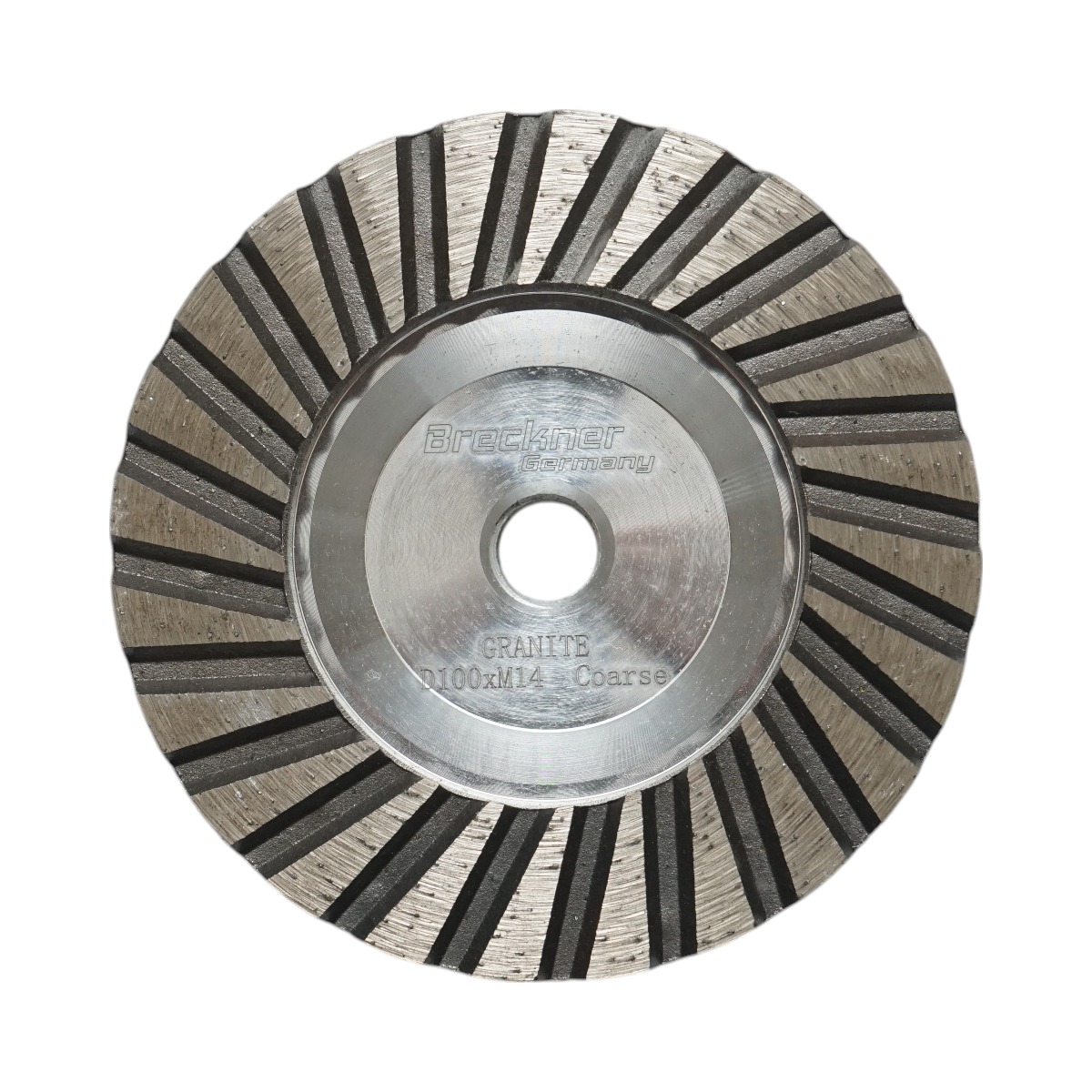 Disc diamantat turbo segmentat tip cupa 100mm, filet M14, grosier din aluminiu pentru slefuire granit Breckner Germany