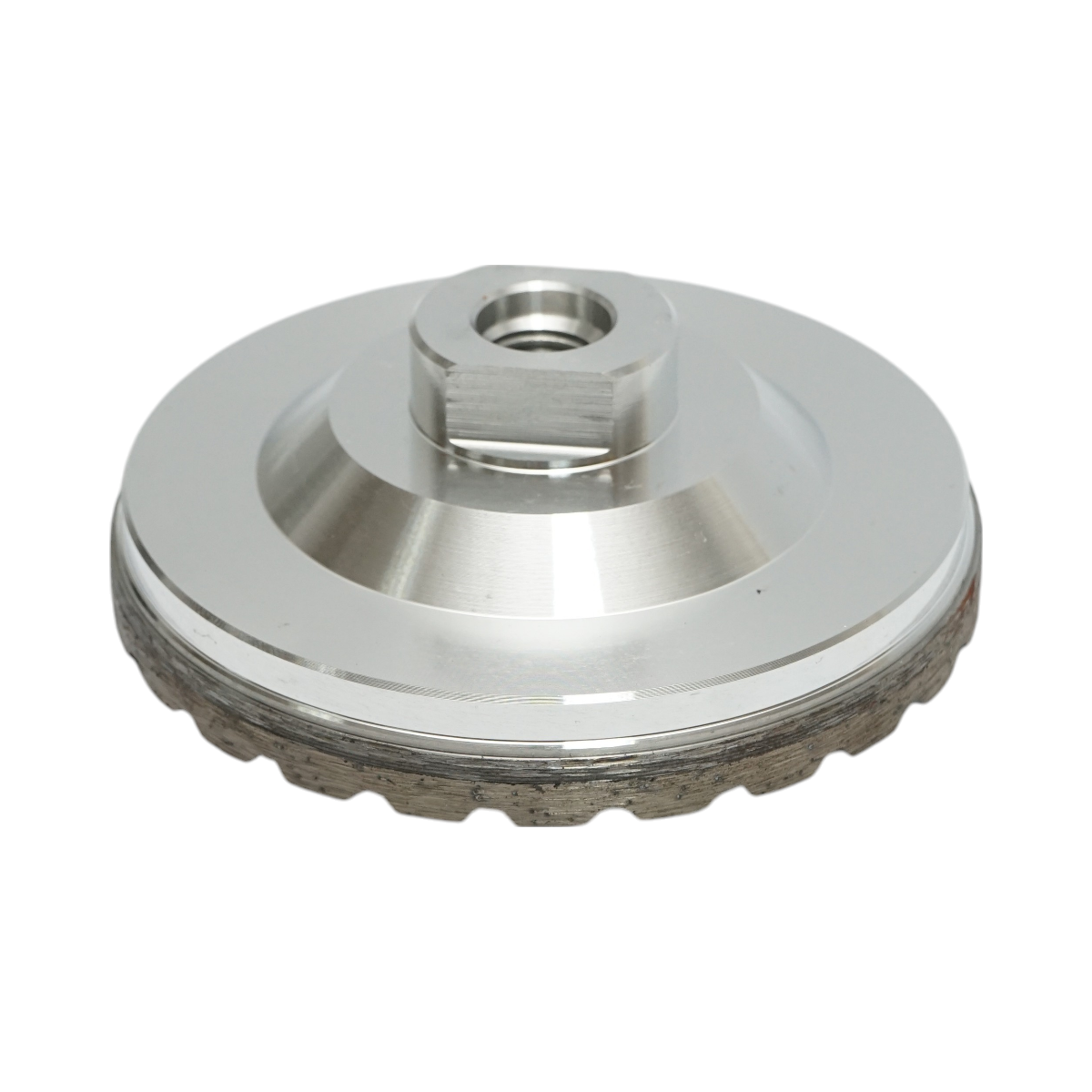 Disc diamantat turbo segmentat tip cupa Breckner Germany, aluminiu, 100 mm, filet M14, grosier, aplicatie uscata, pentru slefuire granit