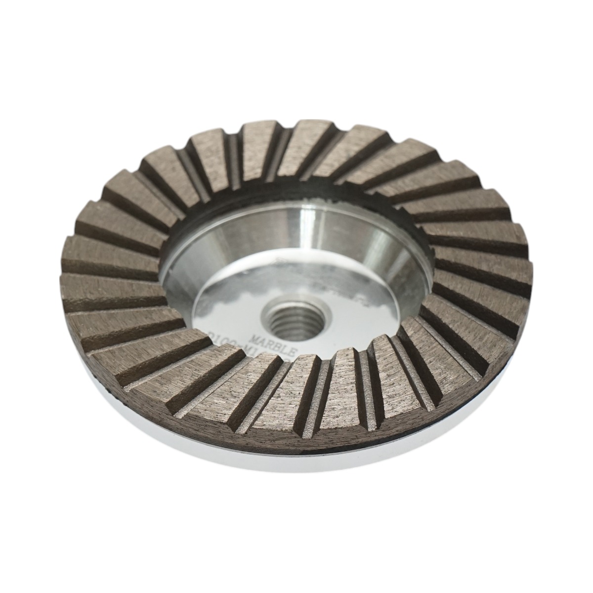 Disc diamantat turbo segmentat tip cupa Breckner Germany, aluminiu, 100 mm, filet M14, GROSier, aplicatie uscata, pentru slefuire marmura