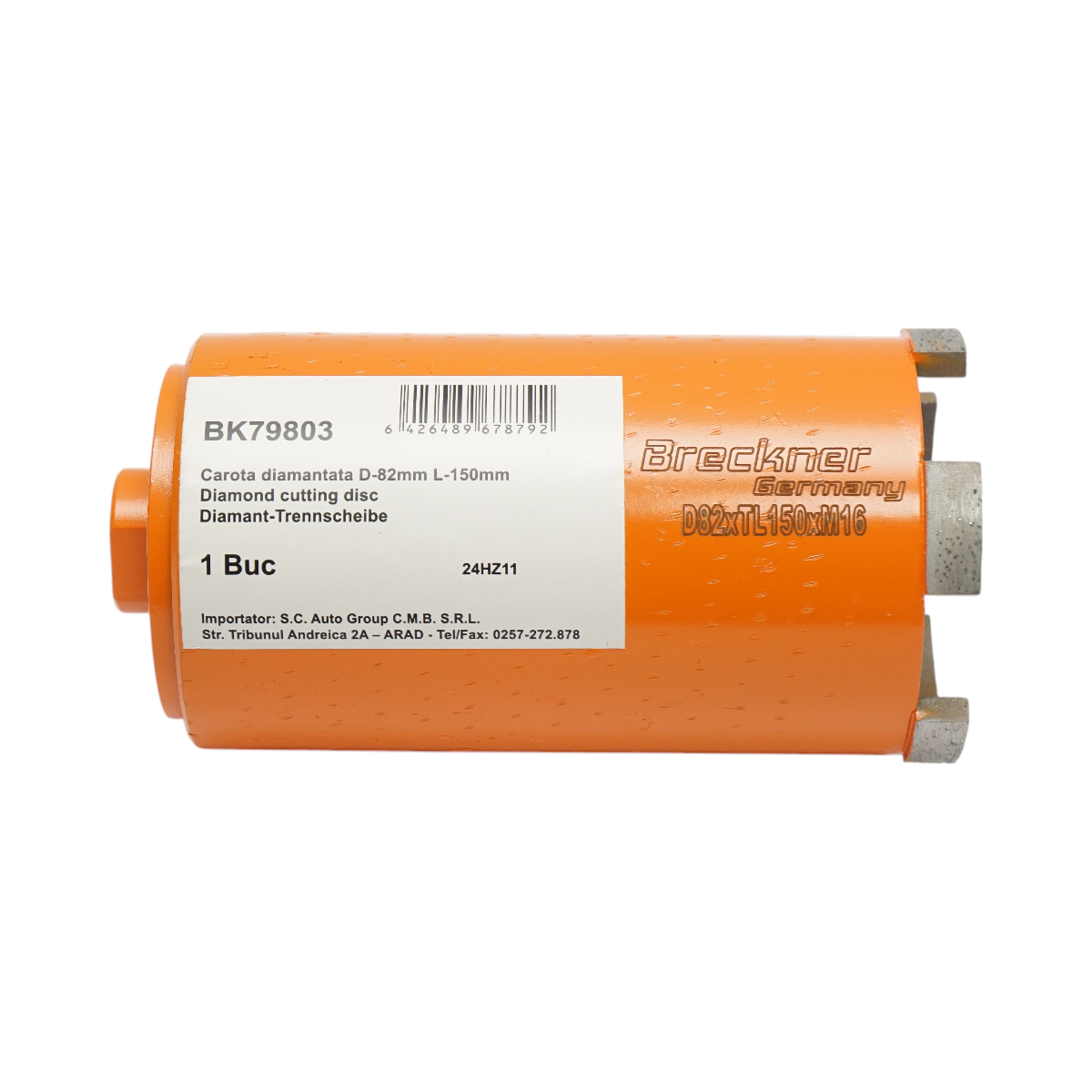 Carota diamantata Breckner Germany 82 mm x 150 mm, filet interior M16, gaurire uscata pentru caramida