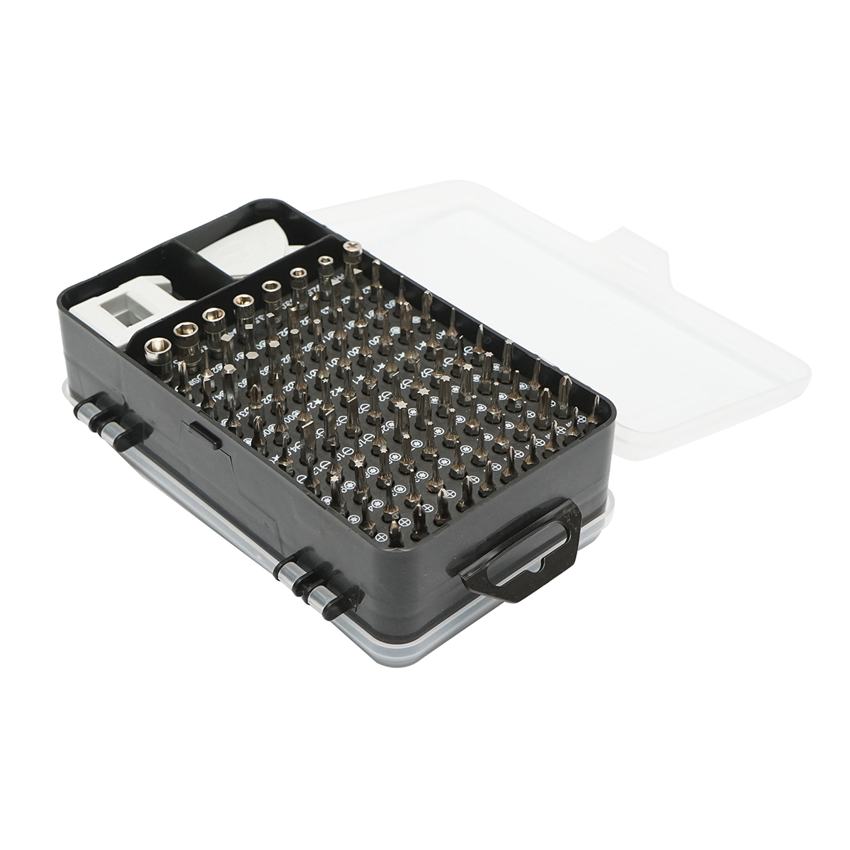 Trusa surubelnite de precizie pentru electronice 115 piese, biti Torx, Philips, Pozidriv, Hex, Tri-Wing, Pentalobe + maner, ax flexibil, extensie, penseta, magnetizator/demagnetizator, adaptor 1/4 la 4mm