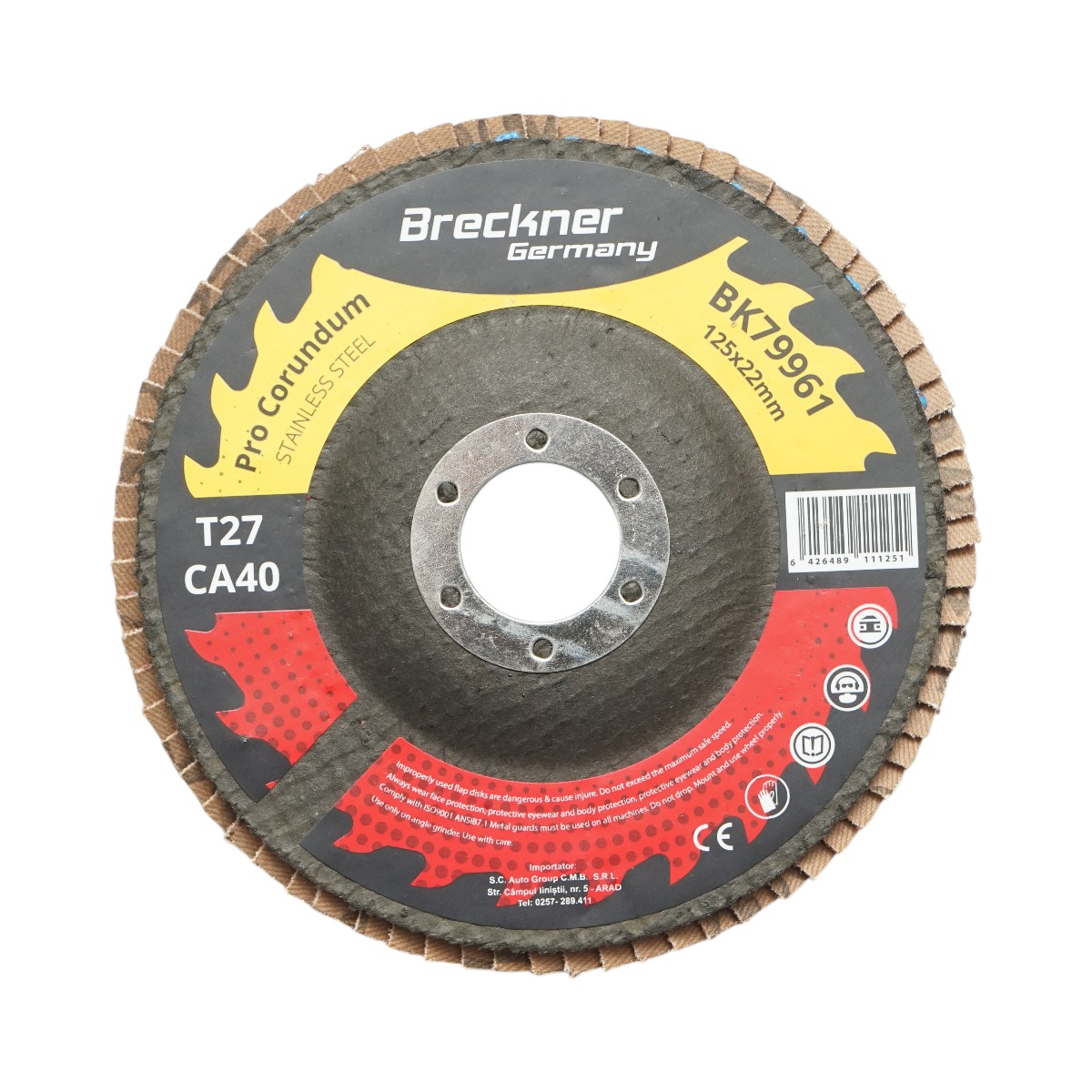 Disc lamelar abraziv corund T27 CA40, 125x22mm pentru slefuire/polizare inox si metal Breckner Germany