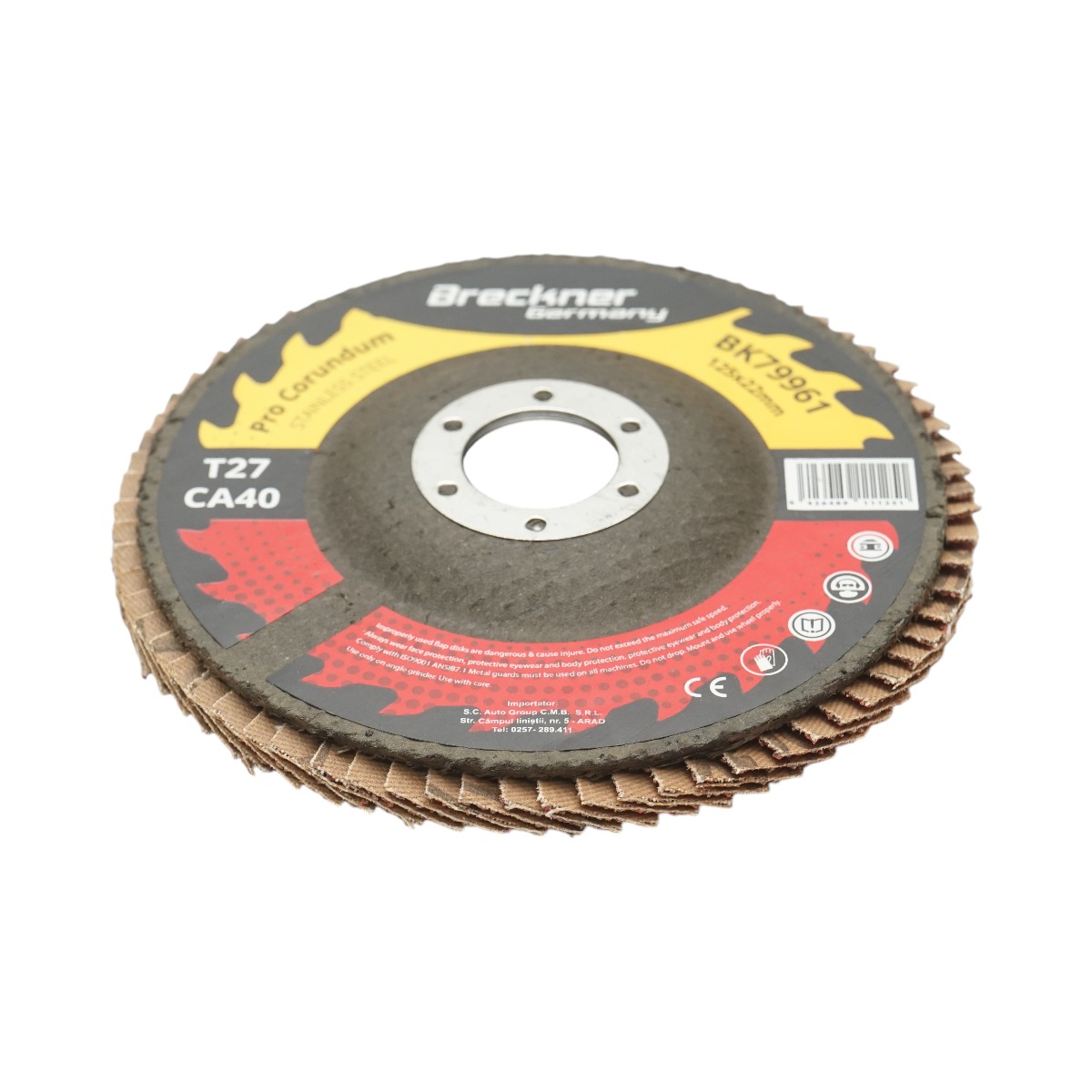 Disc lamelar abraziv corund Breckner Germany, T27, CA40, 125 mm, prindere 22 mm, pentru slefuire si polizare INOX si metal