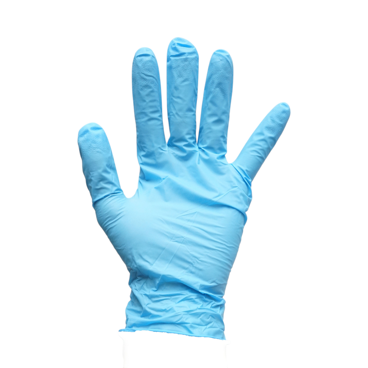 Manusi nitril albastre nepudrate, Marime L, 100 buc/cutie, latime palma 105 mm, lungime ?240 mm, textura aderenta pe degete, manseta cu bordura rulata, pentru industria alimentara, medicala, cosmetica, servicii menajere