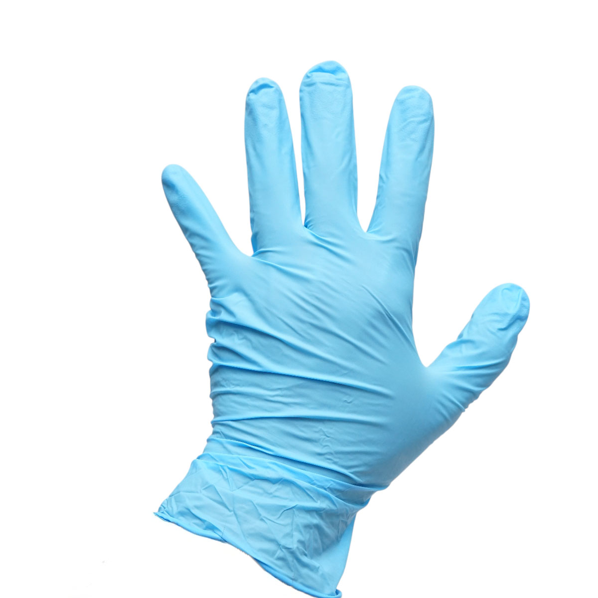 Manusi nitril albastre nepudrate, Marime L, 100 buc/cutie, latime palma 105 mm, lungime ?240 mm, textura aderenta pe degete, manseta cu bordura rulata, pentru industria alimentara, medicala, cosmetica, servicii menajere