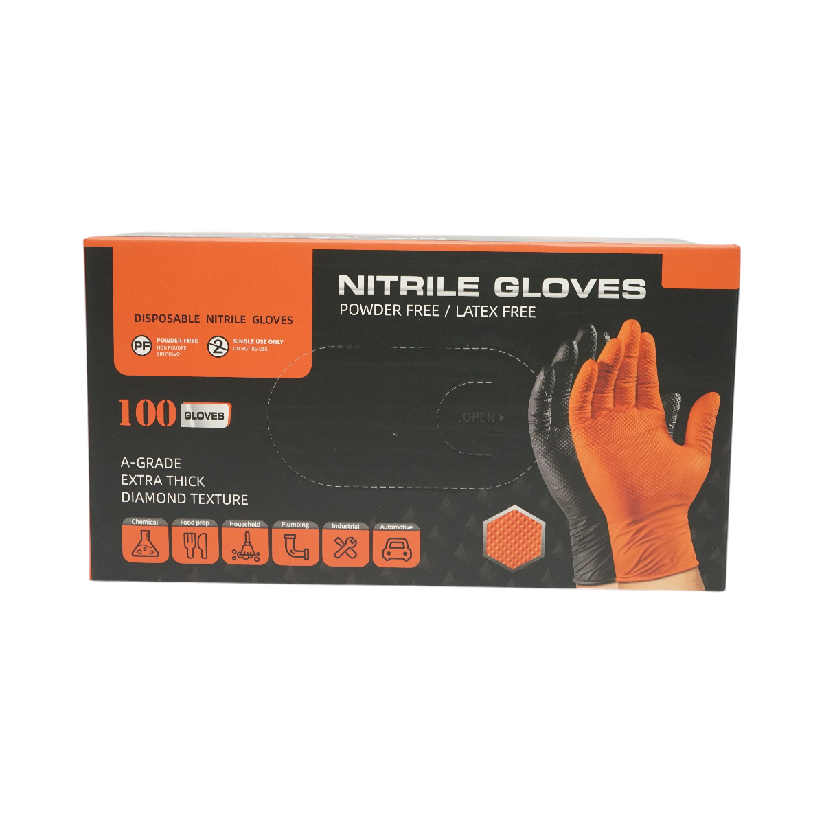 Manusi din nitril negre nepudrate cu textura diamond grip, marimea M 100 buc/cutie