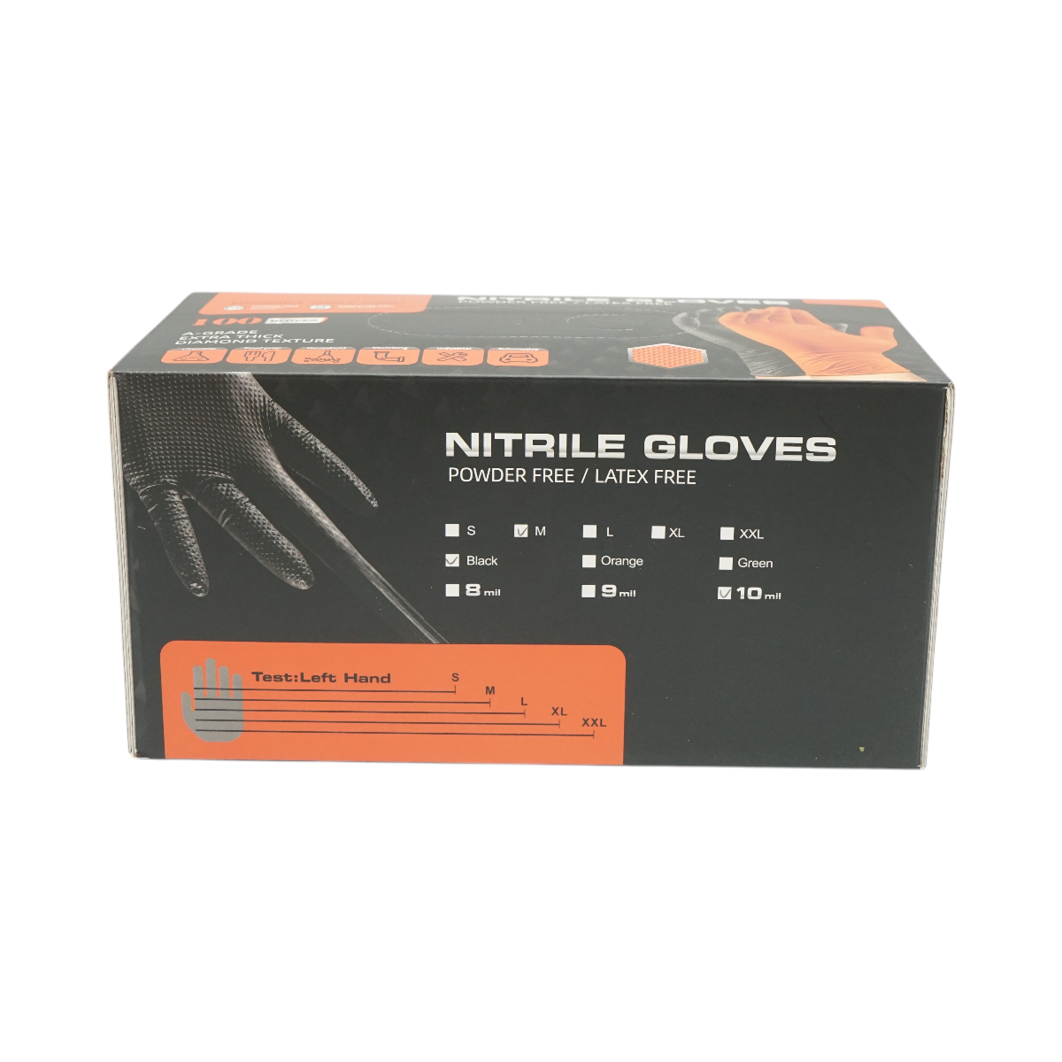 Manusi nitril negre nepudrate M, 10 mil, textura Diamond Grip, 100 buc/cutie, latime palma 95 mm, lungime ? 240 mm, manseta cu bordura rulata, pentru mecanica auto