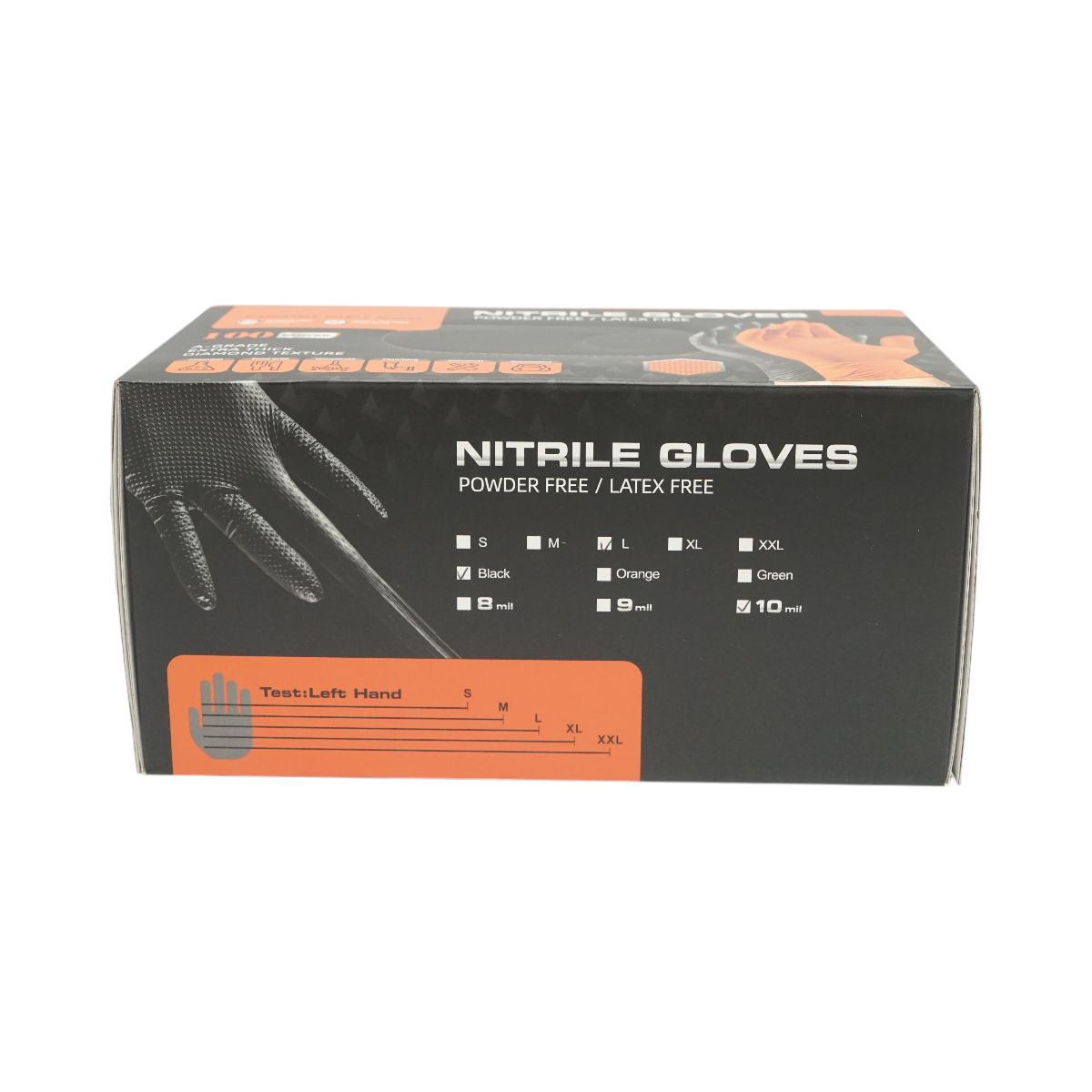 Manusi nitril negre nepudrate Diamond Grip, Marime L, Grosime 10 mil, 100 buc/cutie, latime palma 105 mm ( 5), lungime ?240 mm, manseta cu bordura rulata, pentru mecanica auto si servicii industriale