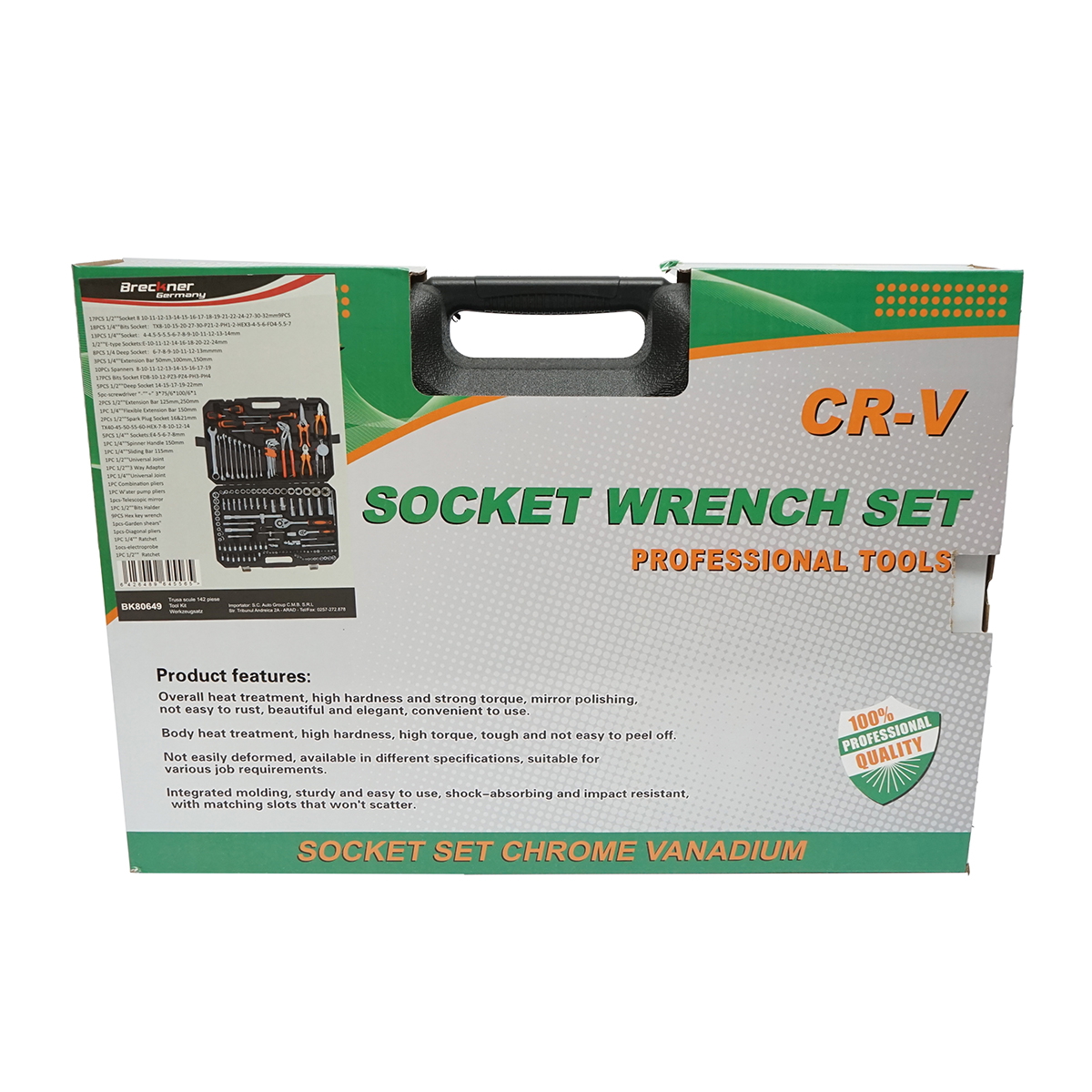 Trusa scule Breckner Germany 142 piese: chei tubulare lungi si fixe, biti, imbus, surubelnite