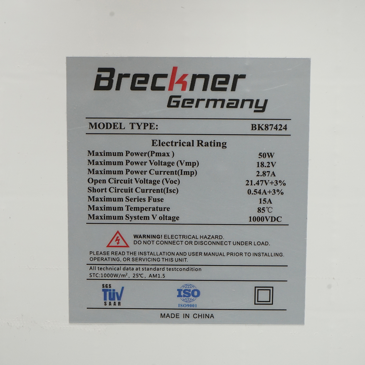 Panou solar 50W fotovoltaic monocristalin 670x400x25mm Breckner Germany