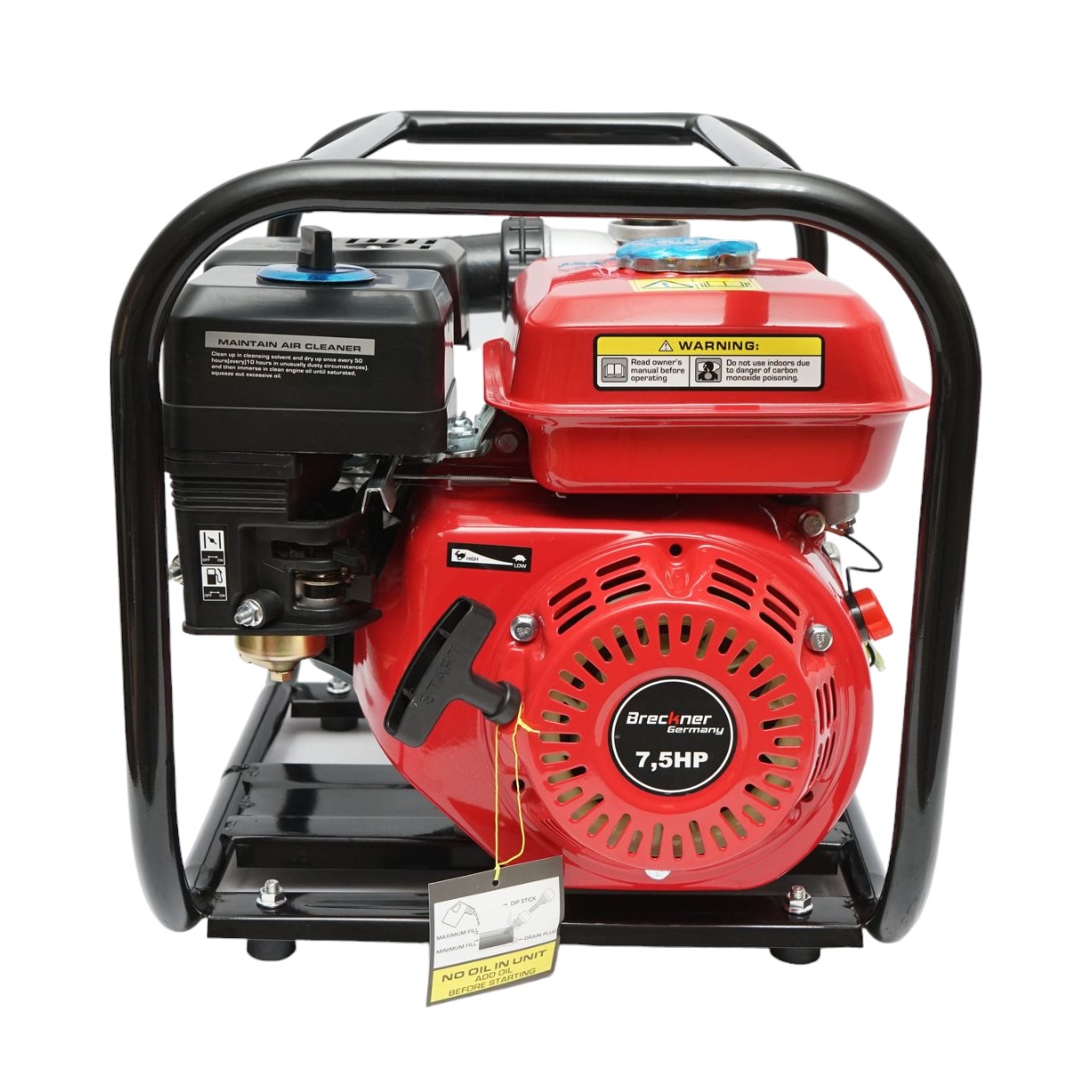 Motopompa benzina Breckner Germany WP20 7.5CP, 2 toli (50 mm), debit 30 m3/h, absorbtie 8 m, refulare 30 m, 3600 rpm, 196 CC, rezervor 3.6 L, 22 Kg