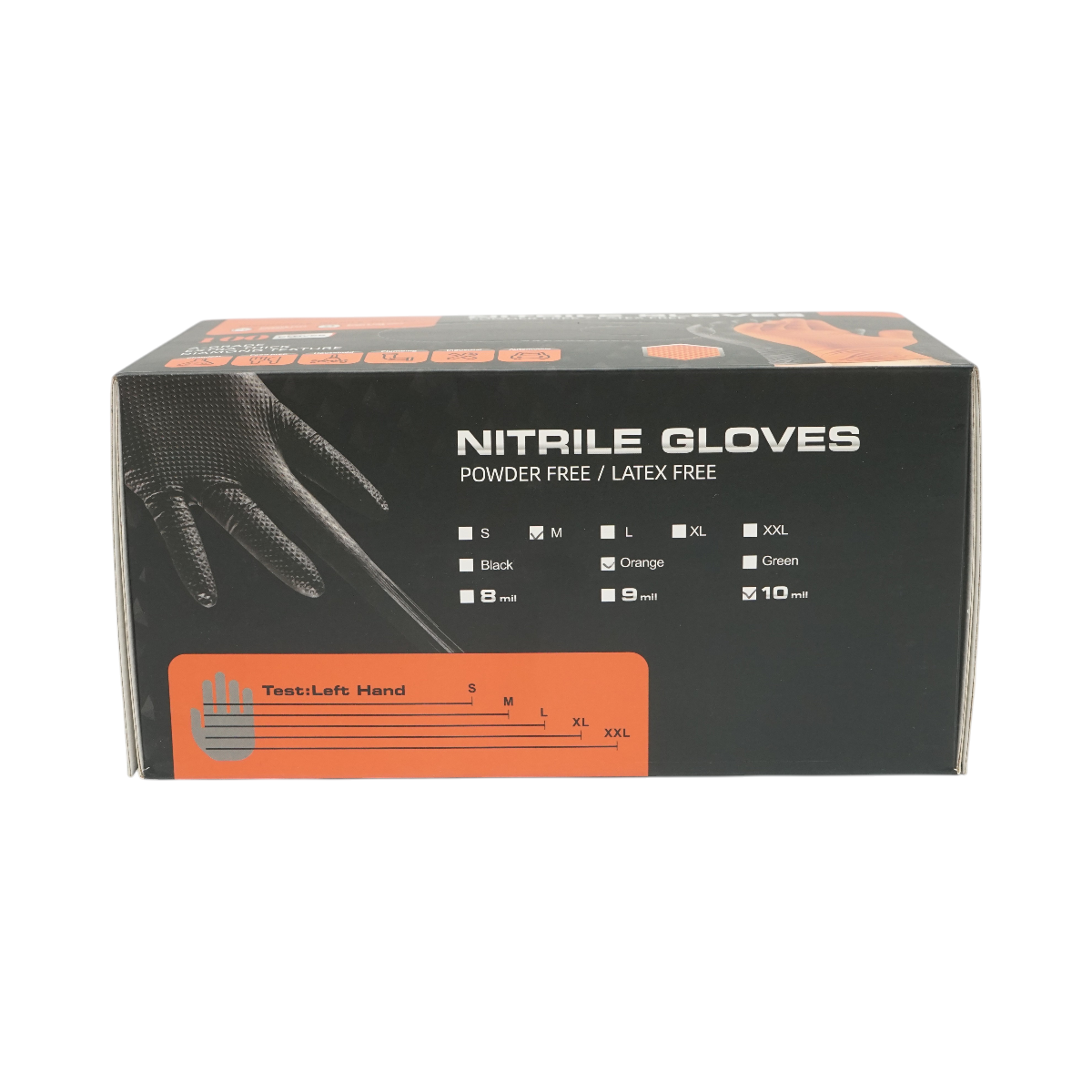 Manusi nitril portocalii nepudrate Diamond Grip marimea M, 10 mil, latime palma 95 mm, lungime ? 240 mm, 100 buc/cutie, pentru mecanica auto si industria chimica