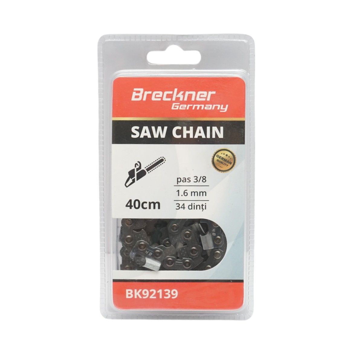 Lant drujba Breckner Germany pas 3/8, 34 dinti, latime canal 1.6 mm, lungime 400 mm (40 cm)