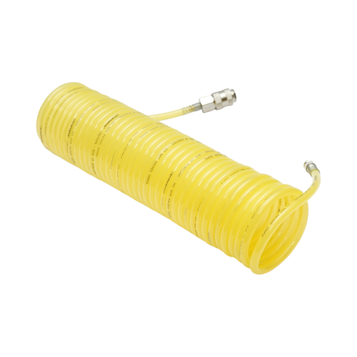 Furtun aer comprimat spiralat CROWNMAN 10 m, PU, interior 5 mm / exterior 8 mm, presiune maxima 10 bar, cupla rapida 1/4 mama