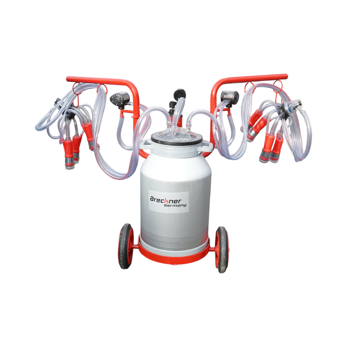 Aparat de muls vaci 2 posturi bidon 40L aluminiu cu vid in cadru(vacuum) Breckner Germany