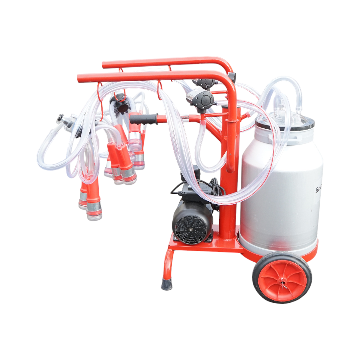 Aparat de muls vaci 2 posturi Breckner Germany, bidon aluminiu 40L, pompa vid 0,55 kW, 180-200 L/min, 110/220V, sasiu 110x35x78 cm, 43,5 kg