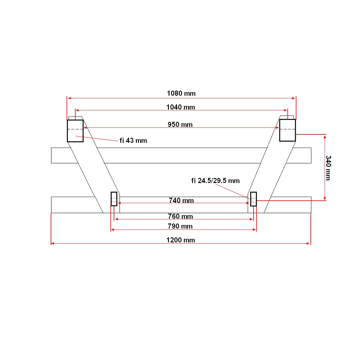 Set lame furci pentru paleti 100x40x1200mm complete cu cadru