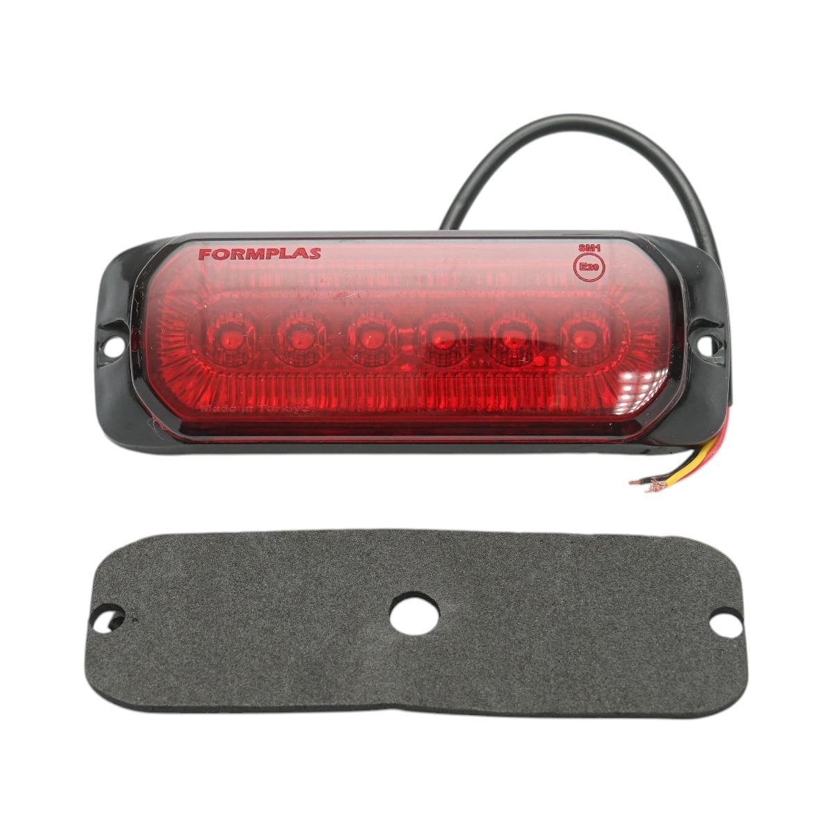 Lampa laterala stroboscopica LED rosie 12-24V, 9 functii, 24 LED-uri, 132x46x19mm, distanta suruburi 122mm, FR1287