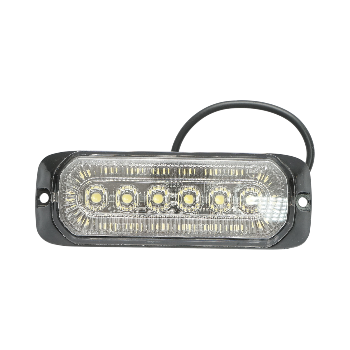 Lampa laterala stroboscopica LED alba 12-24V, 9 functii, 24 LED-uri, 132x46x19mm, distanta suruburi 122mm, FR1287