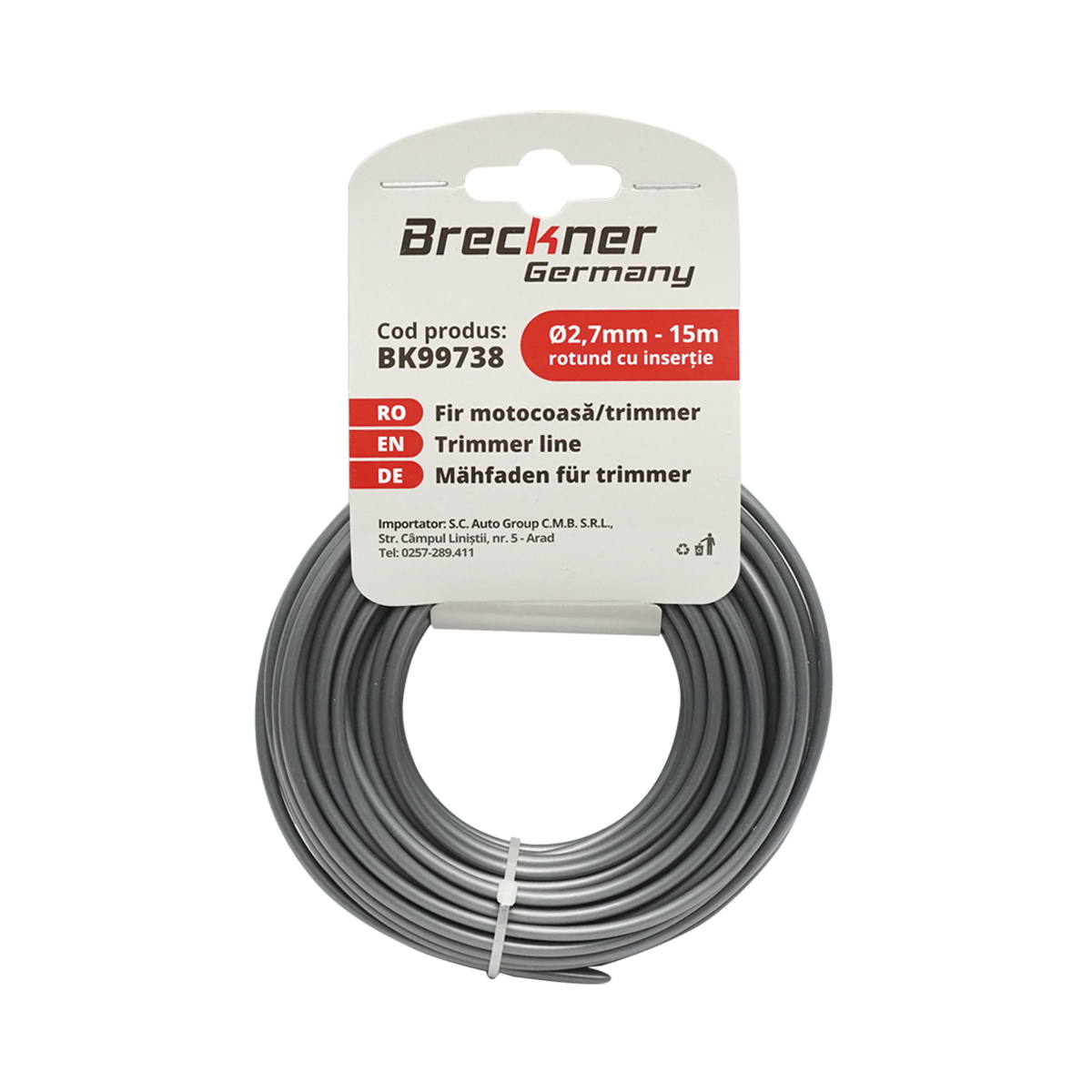 Fir rotund motocoasa cu insertie metalica Breckner Germany, 2.7 mm x 15 m