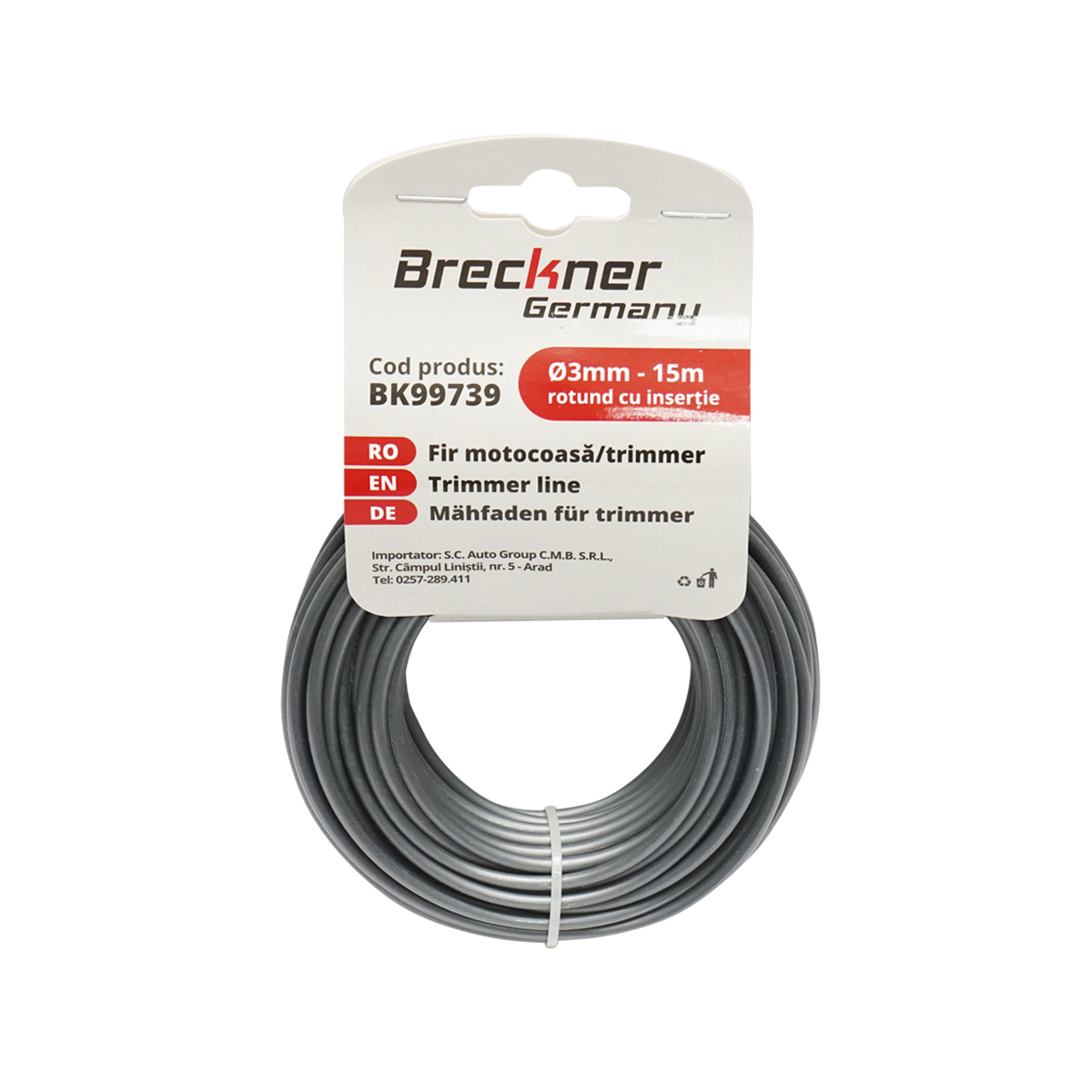 Fir rotund cu insertie metalica pentru motocoasa, Breckner Germany, 3 mm x 15 m