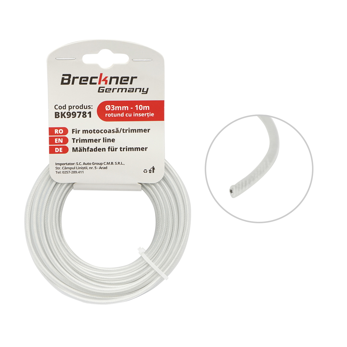 Fir rotund cu insertie metalica pentru motocoasa 3mmx10m Breckner Germany