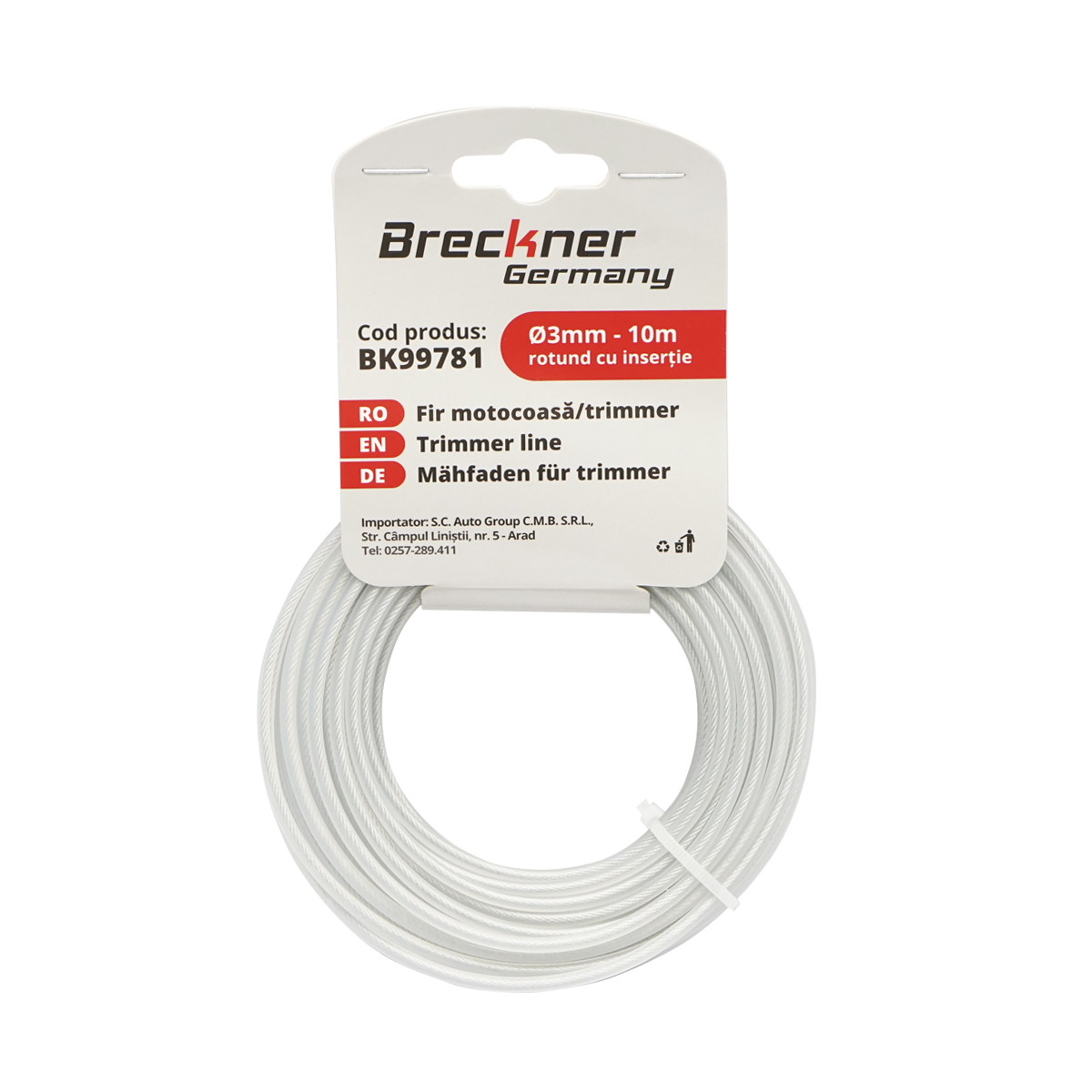 Fir rotund cu insertie metalica pentru motocoasa Breckner Germany, 3 mm x 10 m